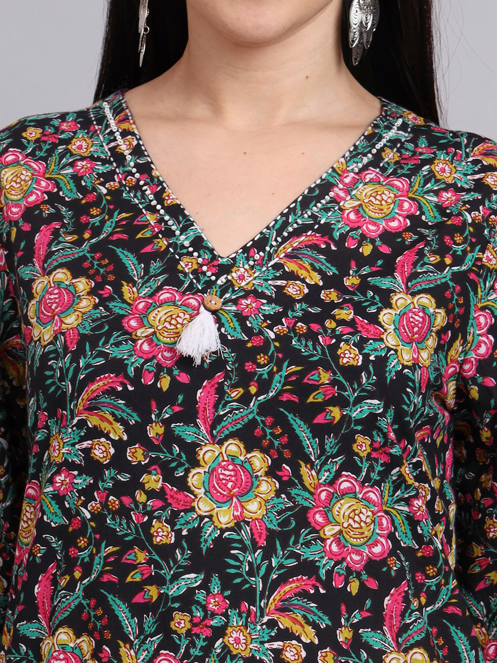 Women Multicolor Cotton Printed & Hand Work Co-ord Set (Set of 2)