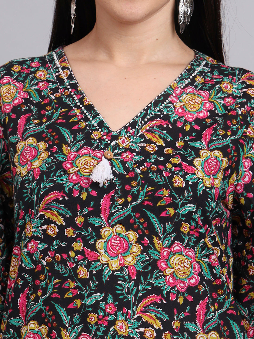 Women Multicolor Cotton Printed & Hand Work Co-ord Set (Set of 2)