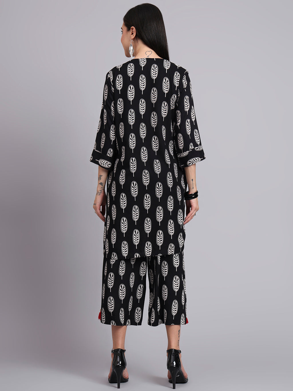 Women Black Rayon & Embroidered Work Straight Kurta Bottom Set