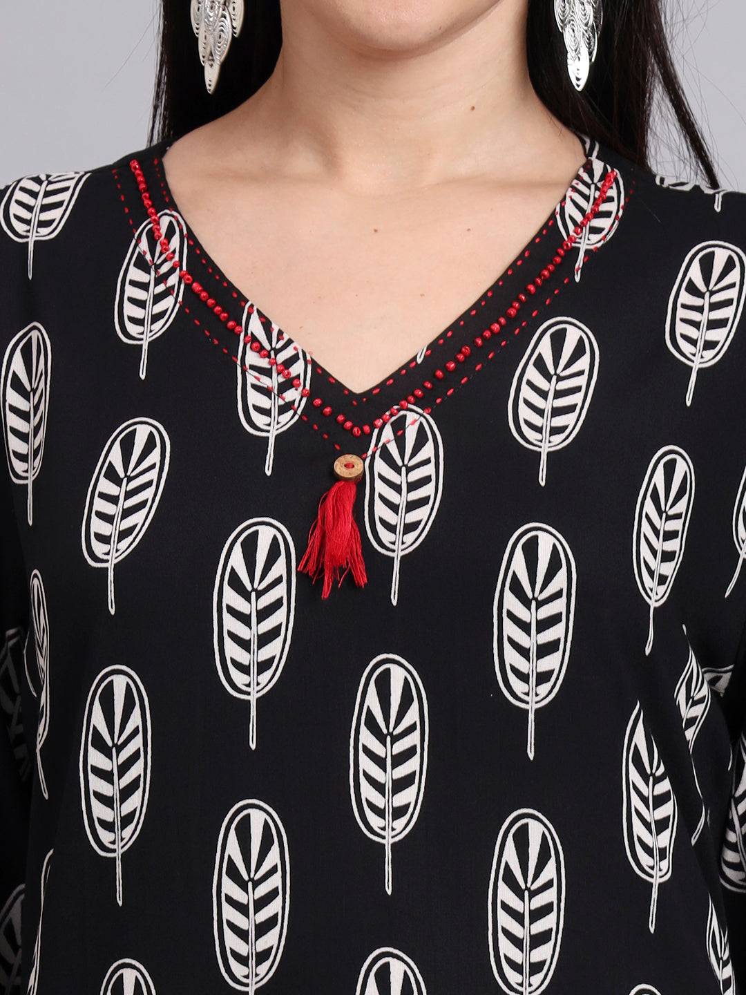 Women Black Rayon & Embroidered Work Straight Kurta Bottom Set