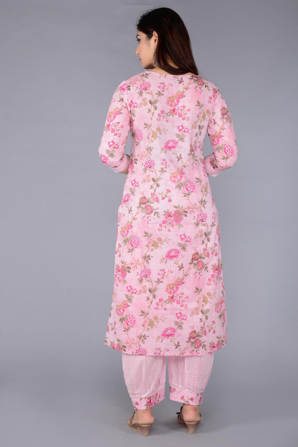 Women Pink Cotton Printed & Embroidered Work Straight Kurta Bottom & Dupatta Set