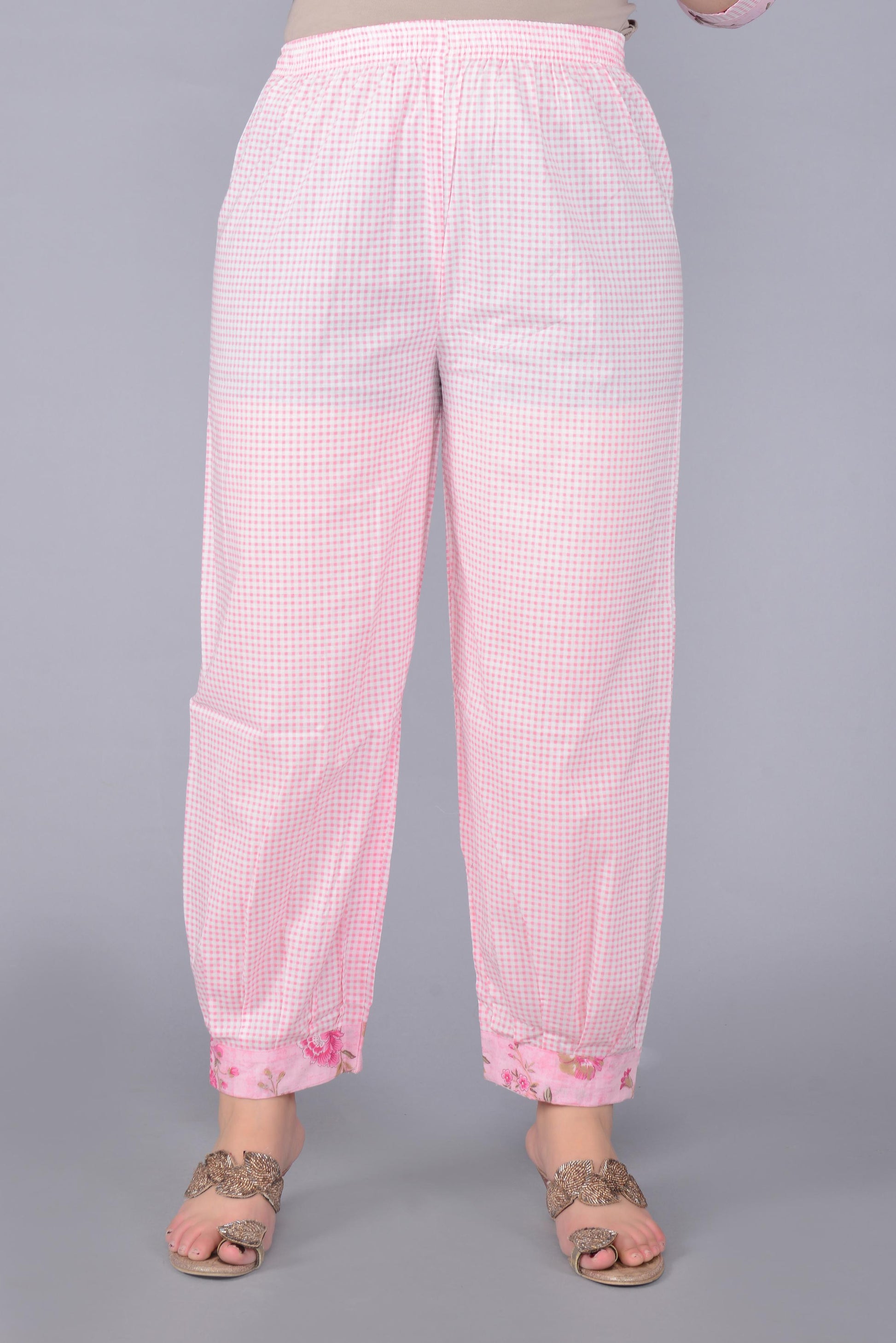 Women Pink Cotton Printed & Embroidered Work Straight Kurta Bottom & Dupatta Set