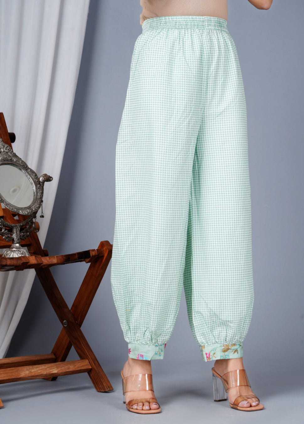 Women Pista Green Cotton Printed & Embroidered Work Straight Kurta Bottom & Dupatta Set