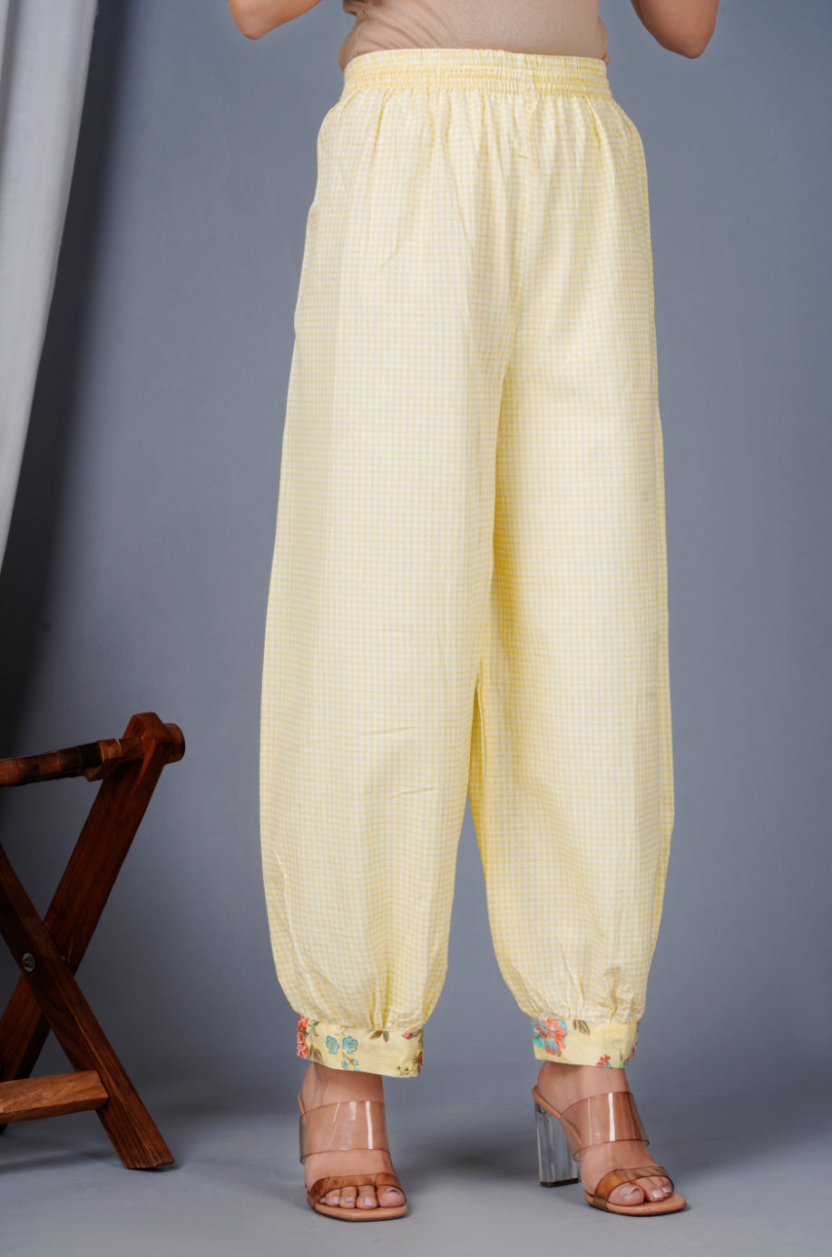 Women Yellow Cotton Printed & Embroidered Work Straight Kurta Bottom & Dupatta Set