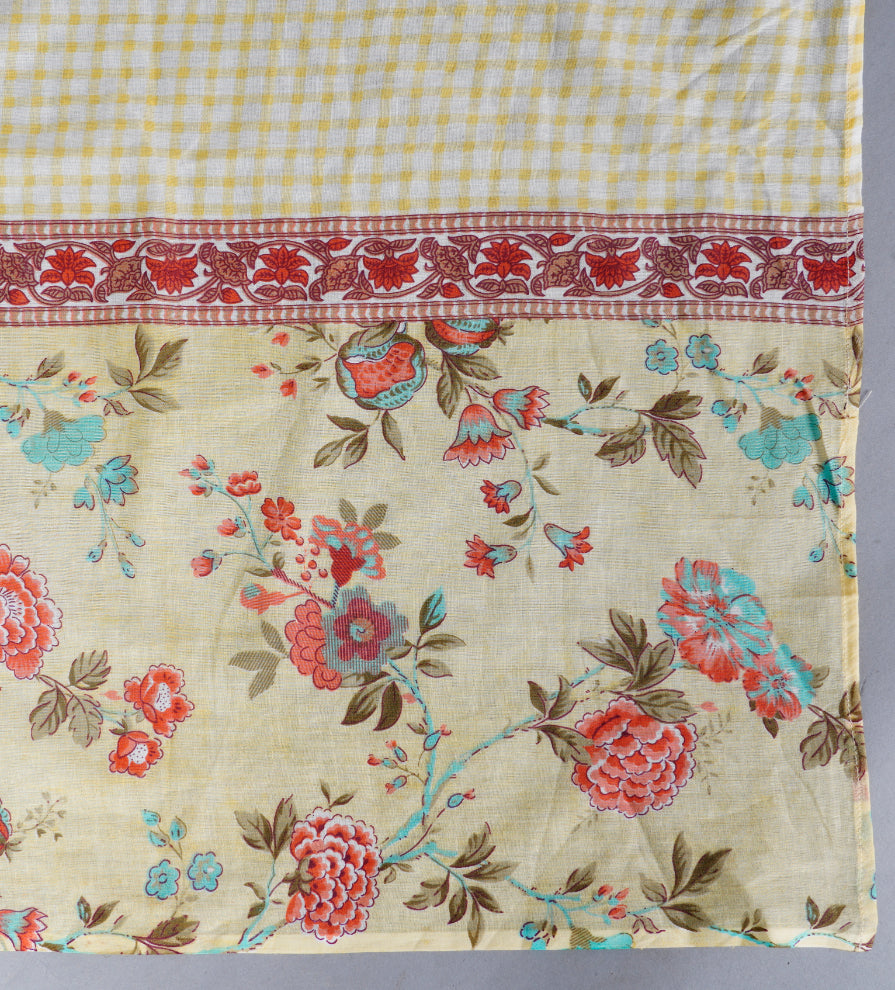 Women Yellow Cotton Printed & Embroidered Work Straight Kurta Bottom & Dupatta Set