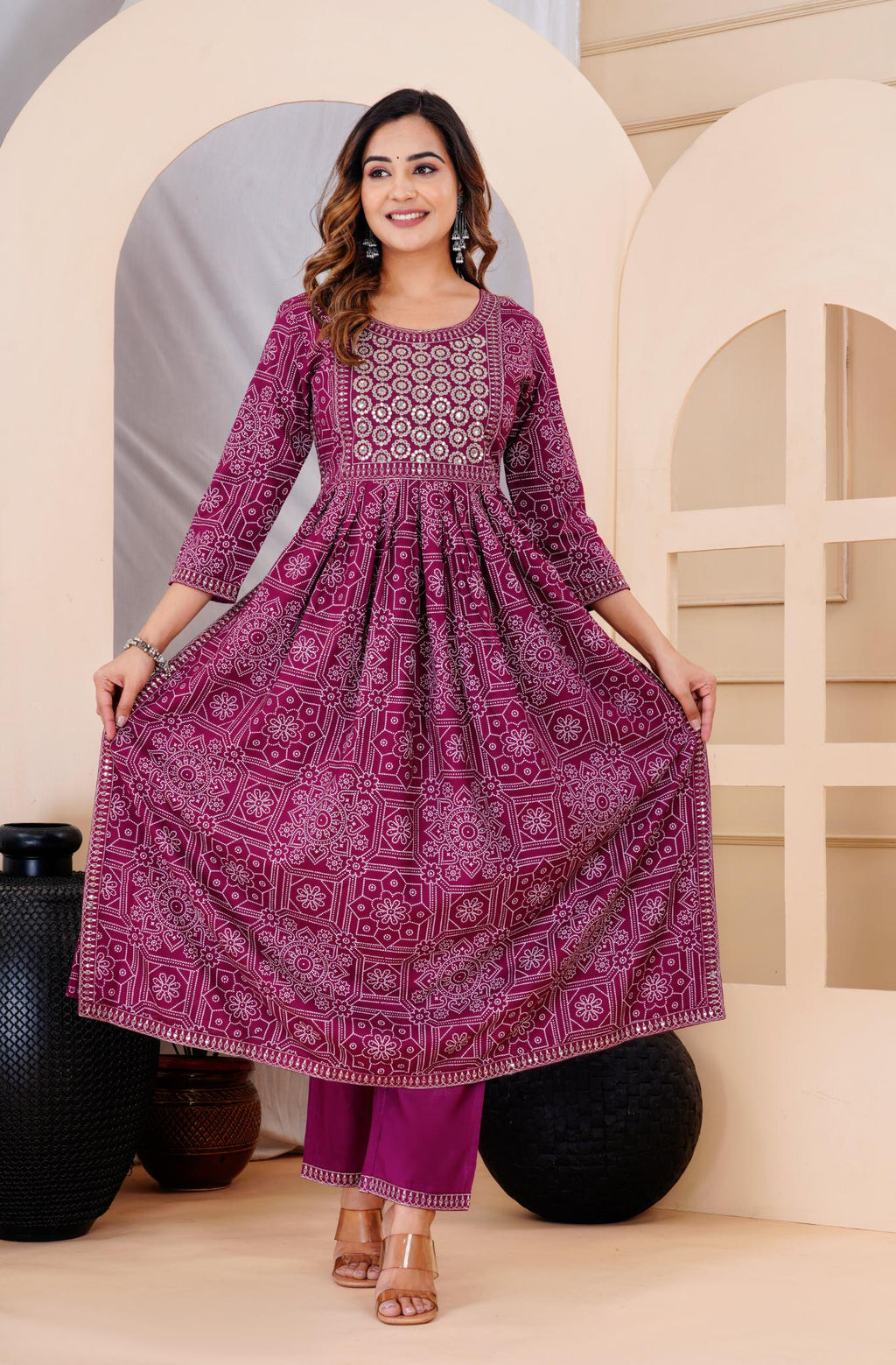 Women Purple Rayon Printed  & Embroidered Work Straight Kurta Bottom & Dupatta Set