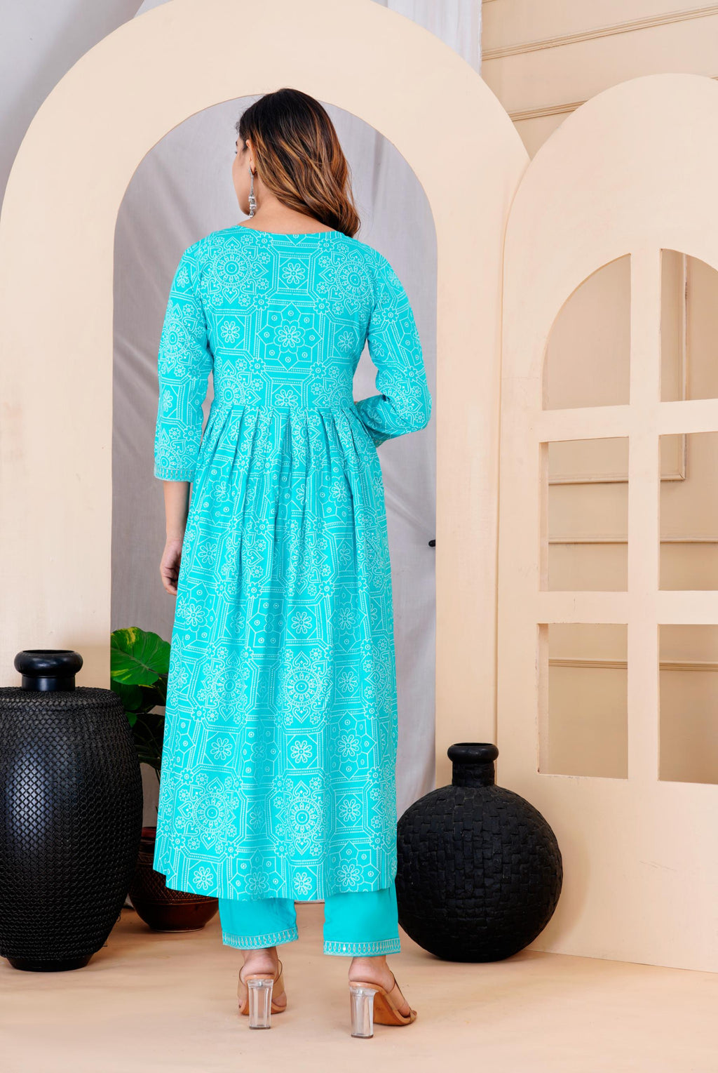 Women  Turquoise Blue Rayon Printed  & Embroidered Work Straight Kurta Bottom & Dupatta Set