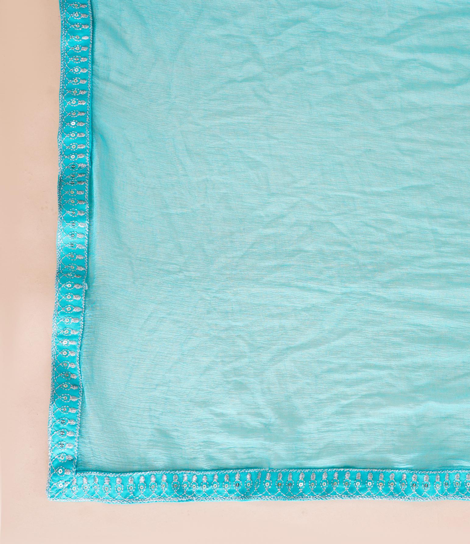 Women  Turquoise Blue Rayon Printed  & Embroidered Work Straight Kurta Bottom & Dupatta Set