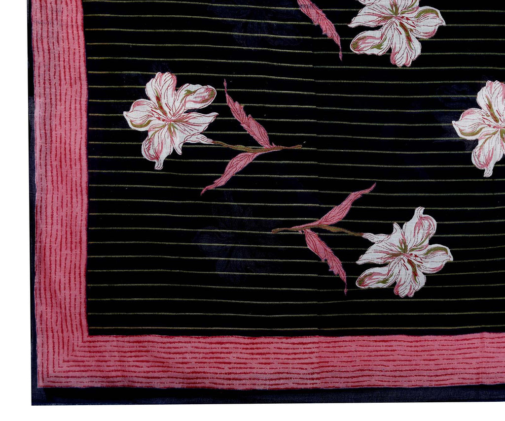 Women Black Cotton Printed & Embroidered Work Straight Kurta Bottom & Dupatta Set