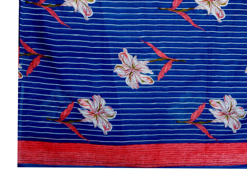 Women Blue Cotton Printed and Hand Work Straight Kurta Bottom & Dupatta Set