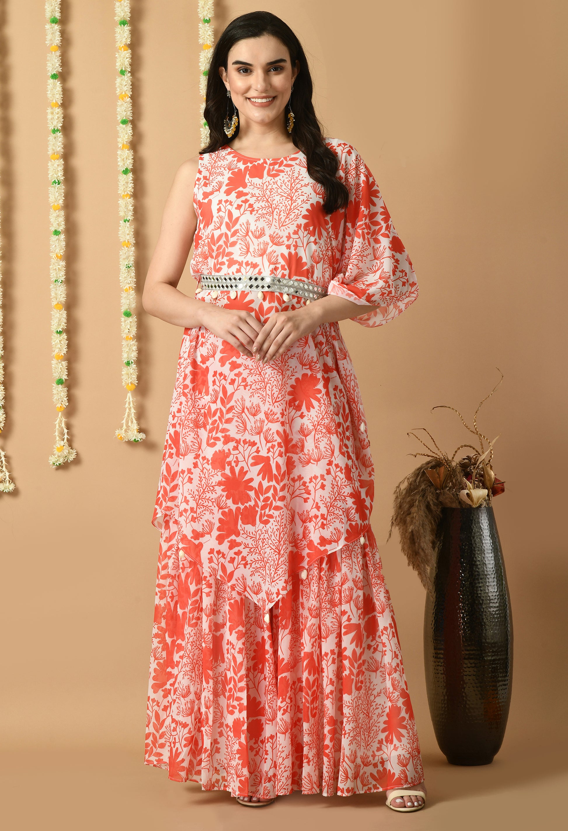 Orange Maslin Printed Kurta Set