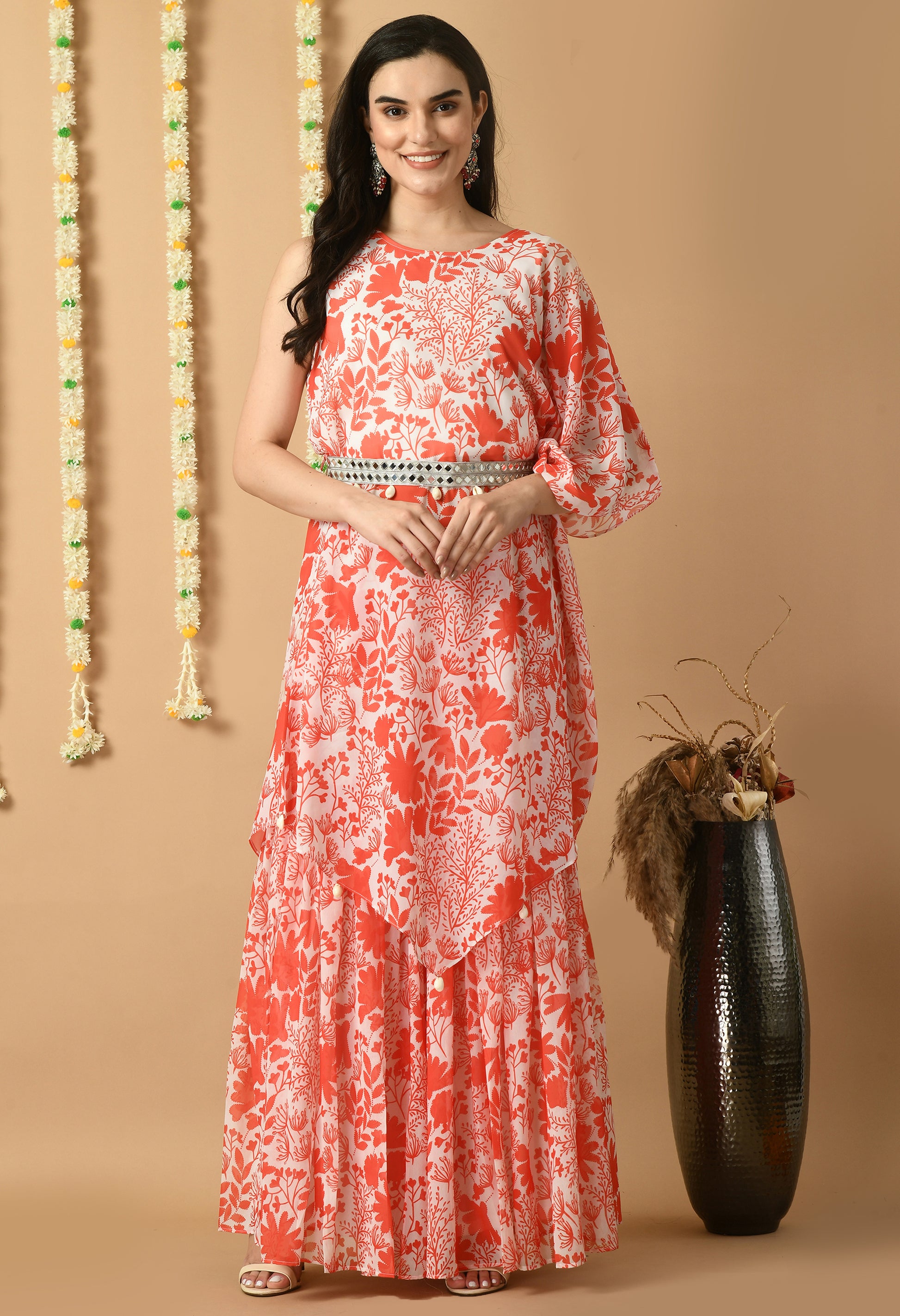 Orange Maslin Printed Kurta Set