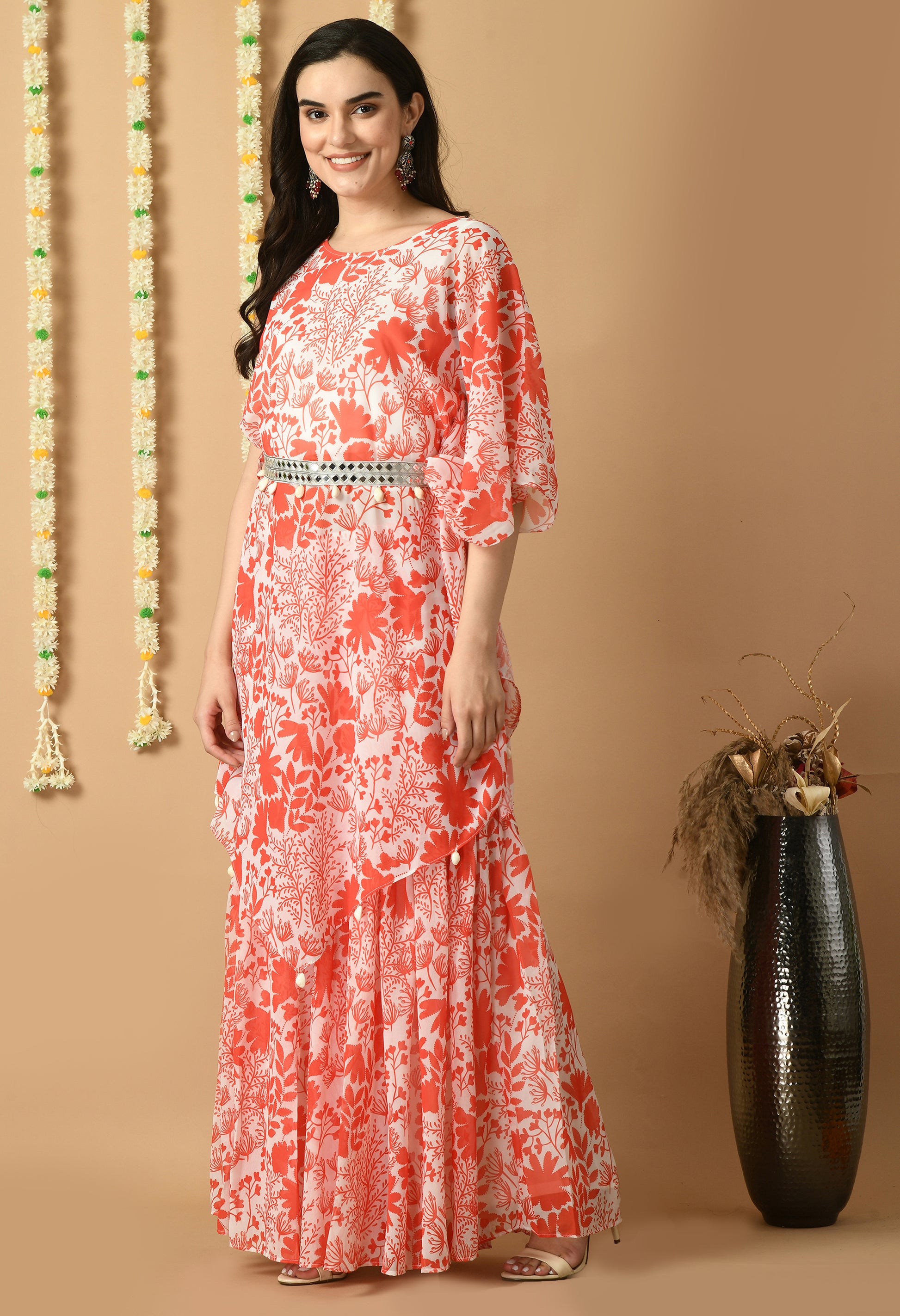 Orange Maslin Printed Kurta Set