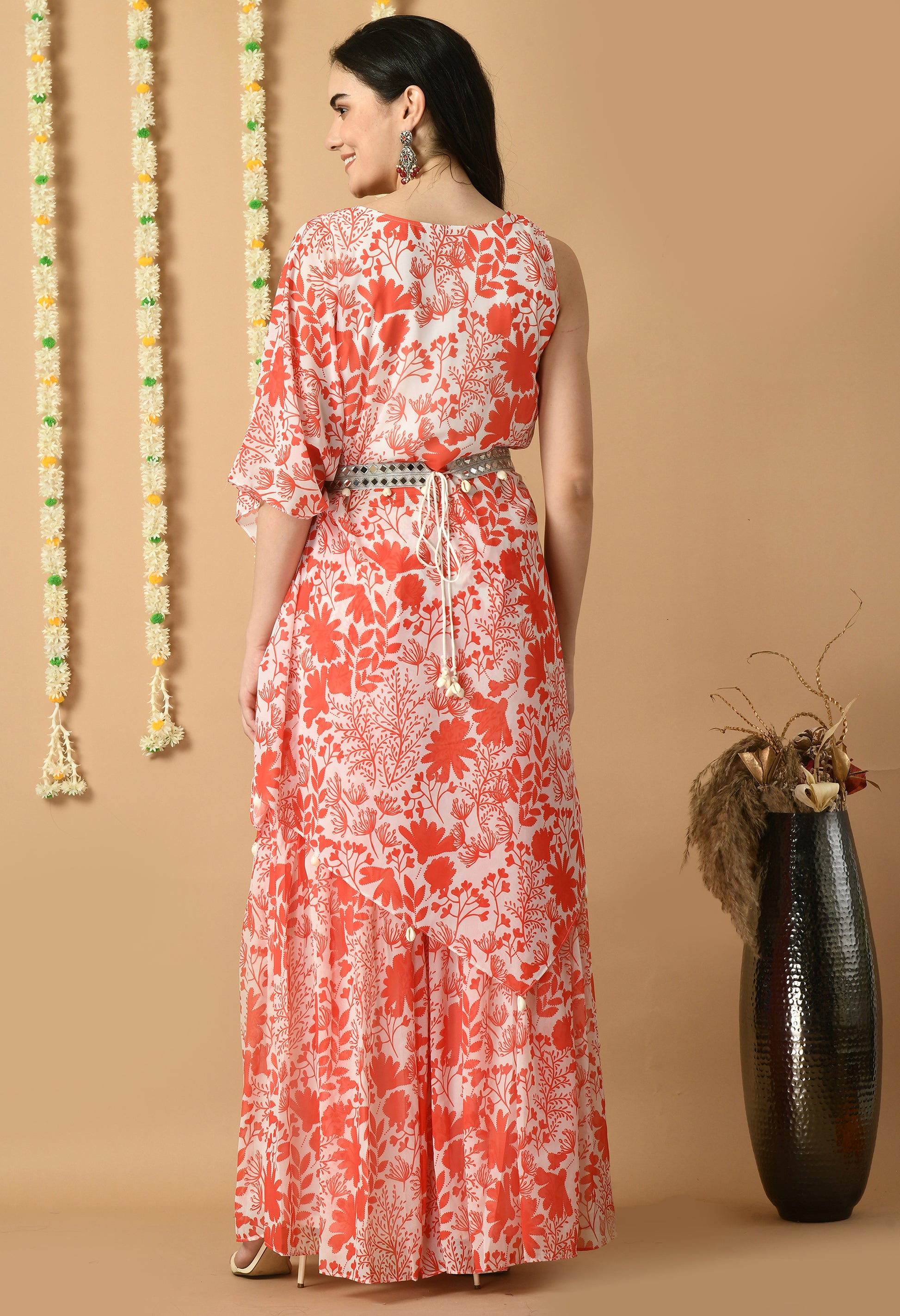 Orange Maslin Printed Kurta Set