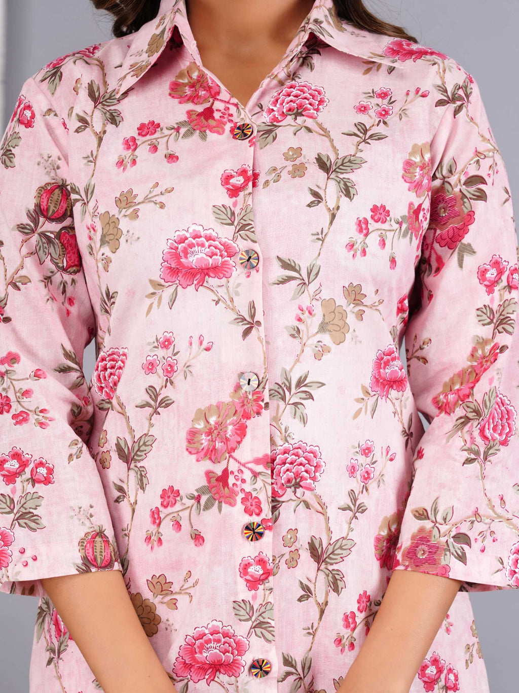 Women Pink Cotton Printed & Hand Work Straight Kurta Bottom Set