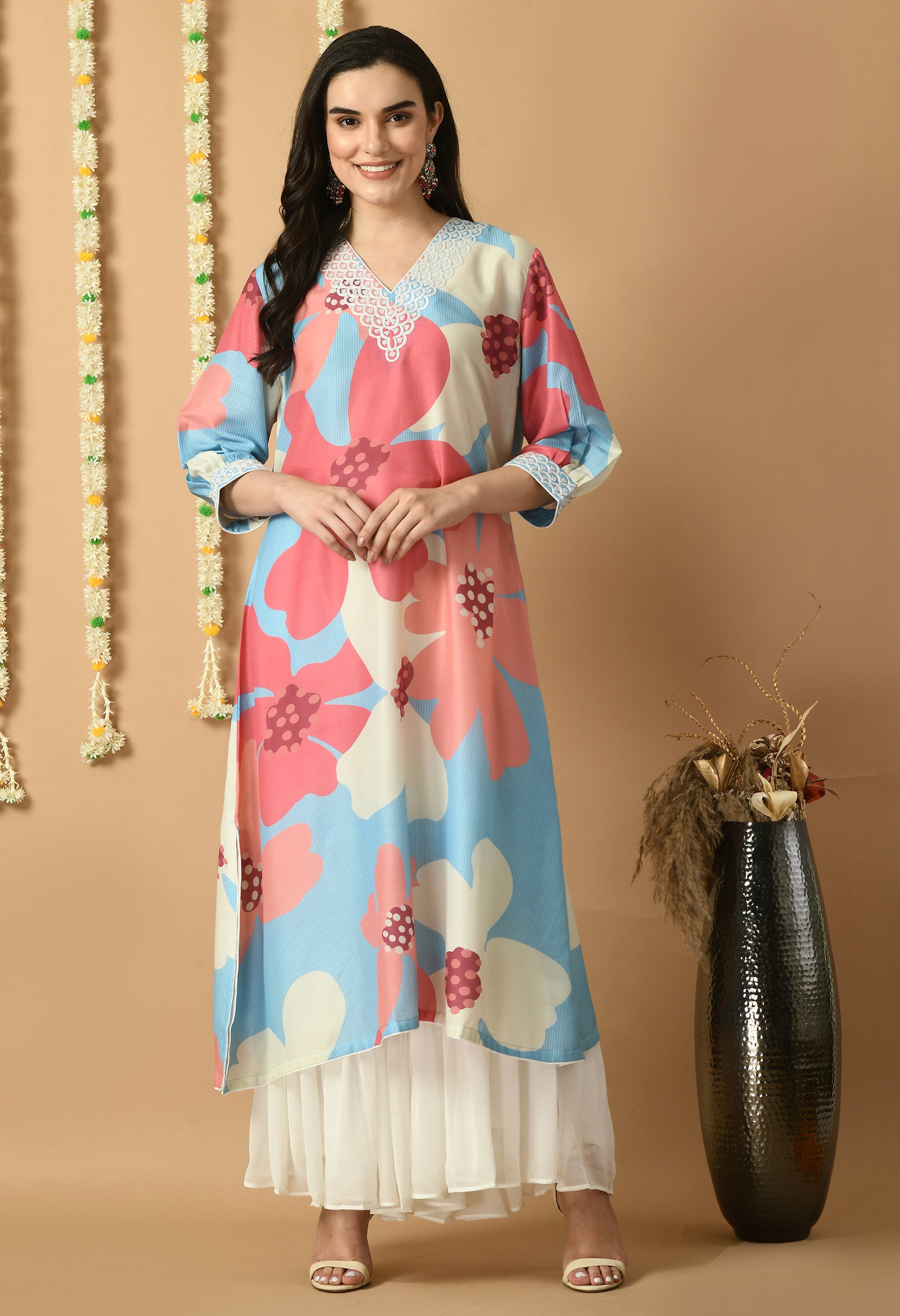 Pink Maslin Printed Kurta Set