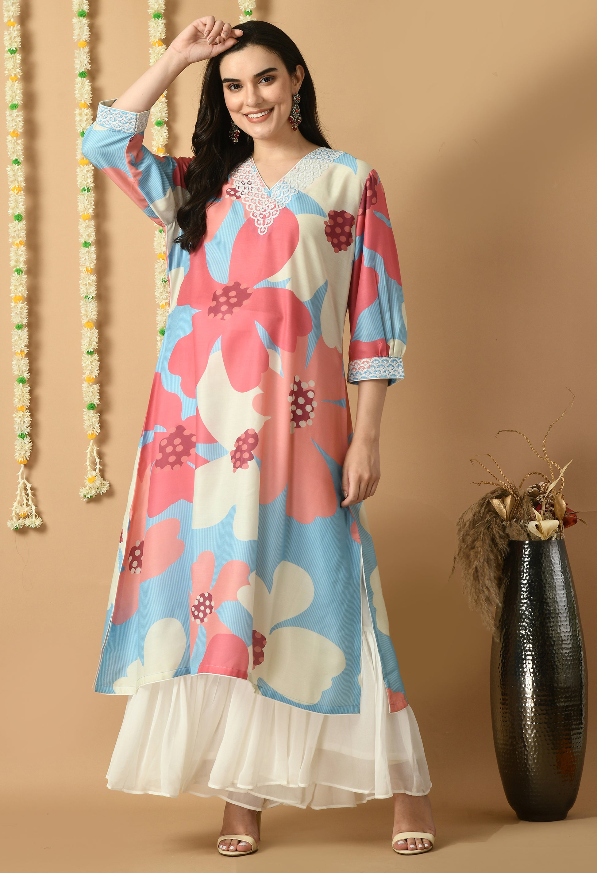 Pink Maslin Printed Kurta Set