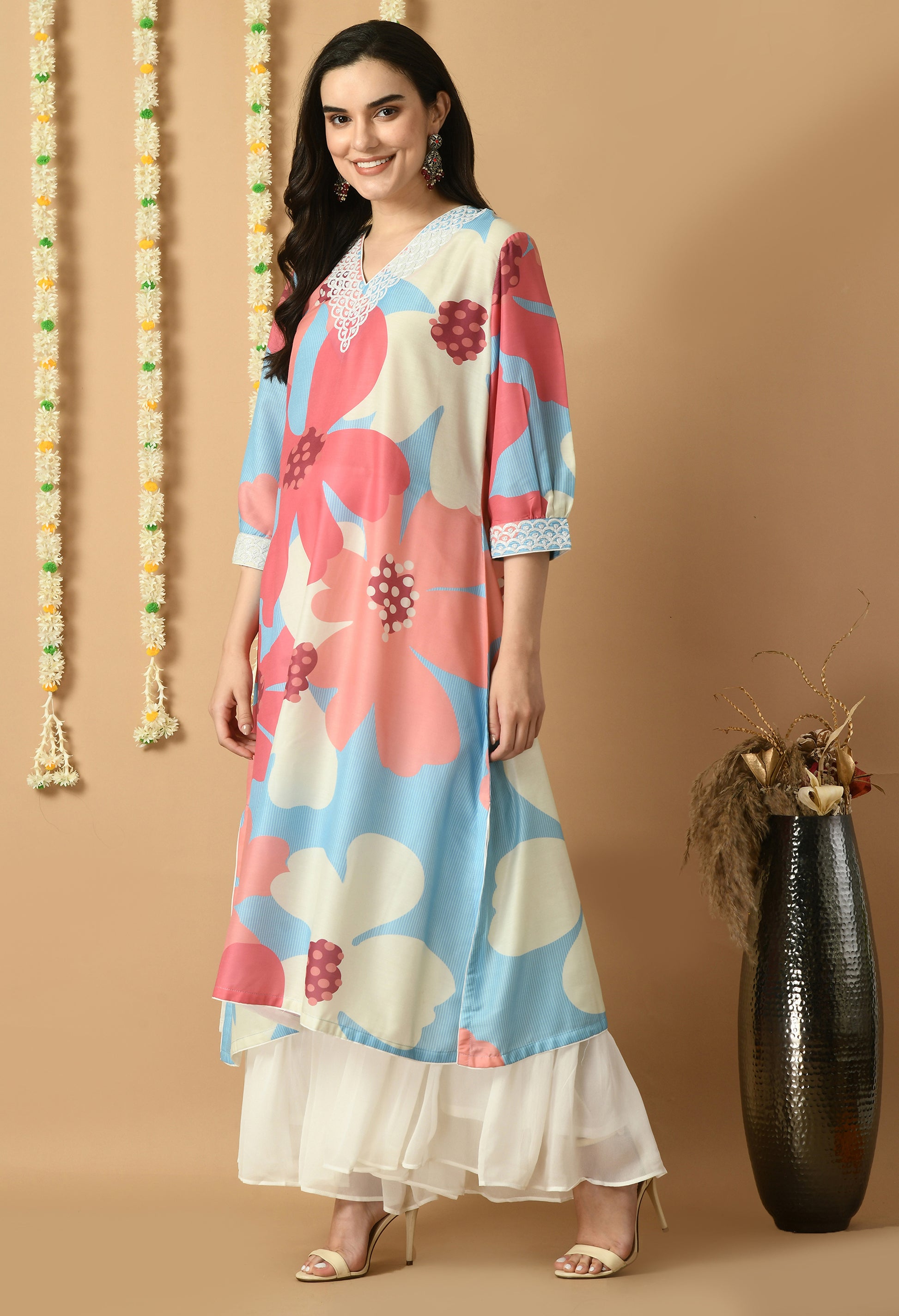 Pink Maslin Printed Kurta Set