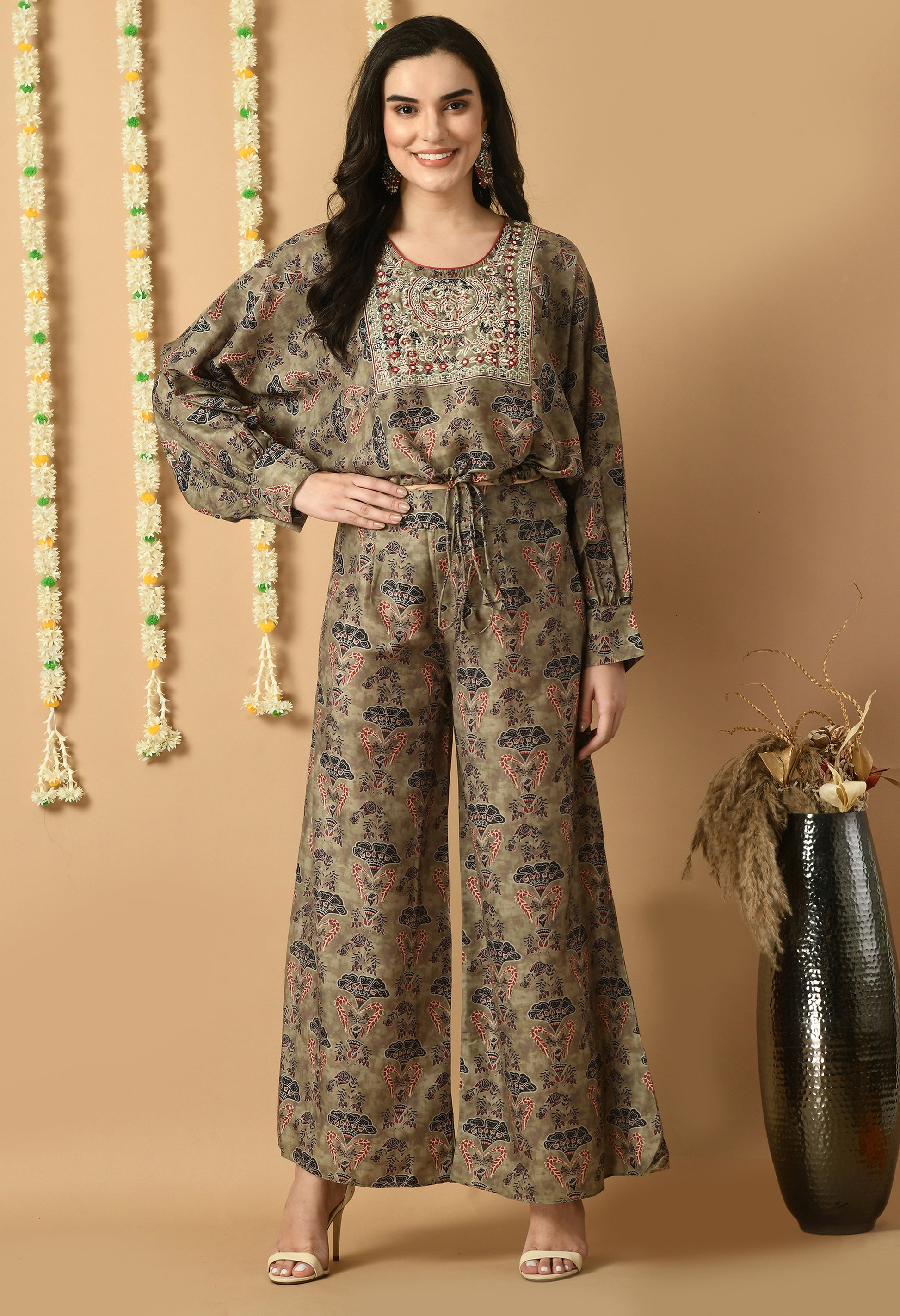 Green Maslin Printed Kurta Set