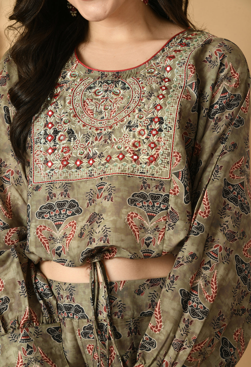 Green Maslin Printed Kurta Set