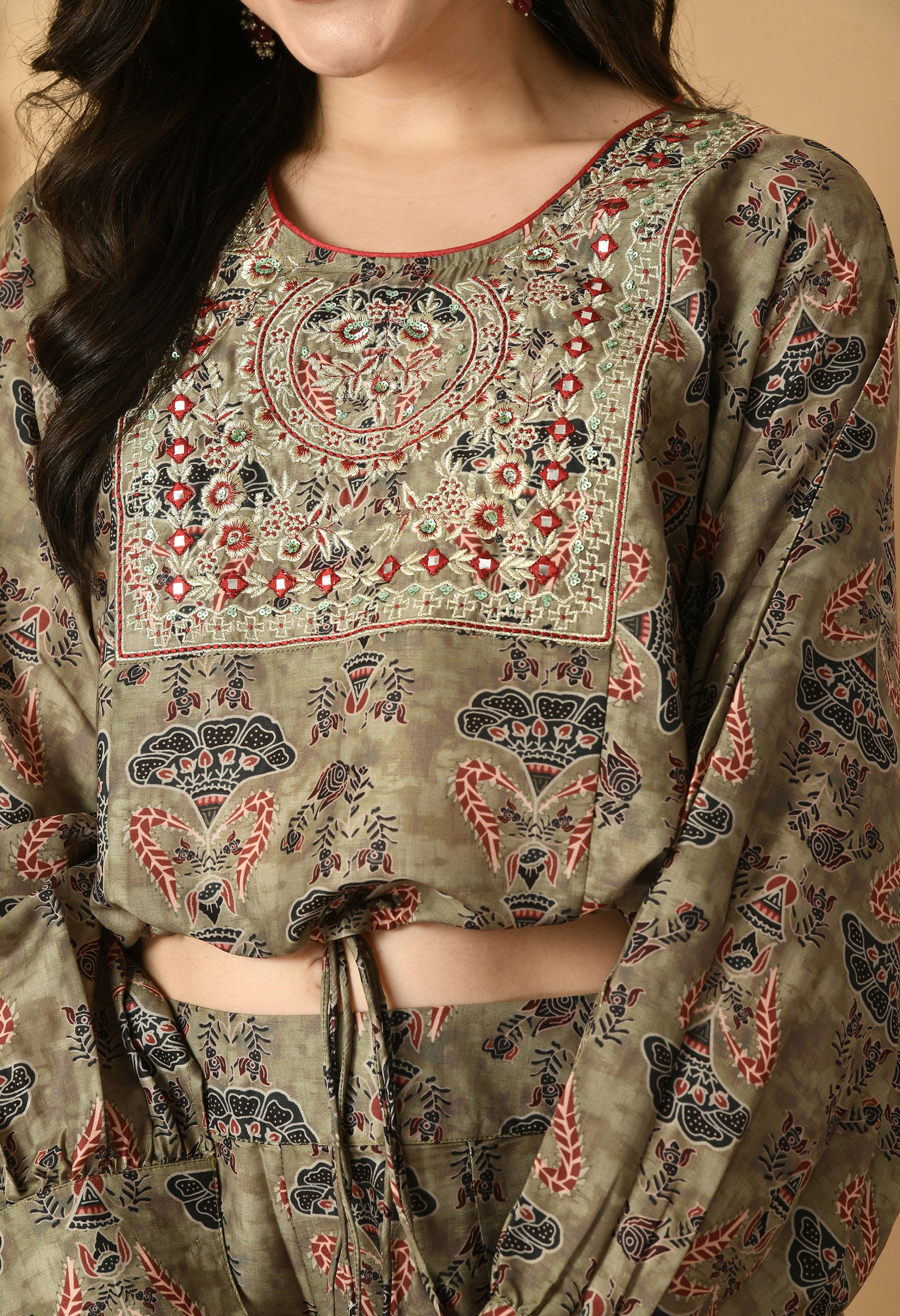 Green Maslin Printed Kurta Set