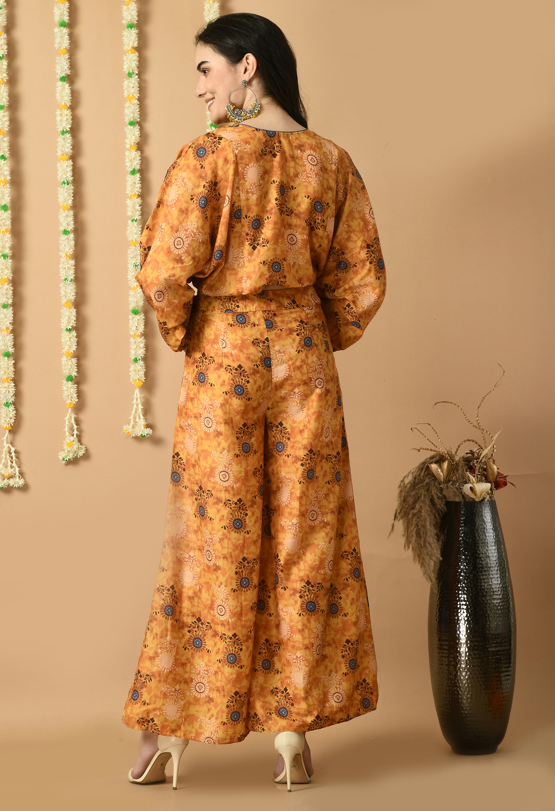 Mustard Maslin Printed Kurta Set