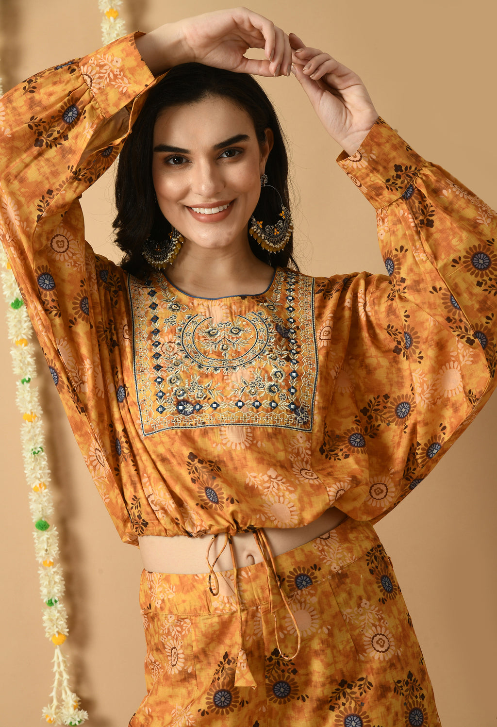 Mustard Maslin Printed Kurta Set