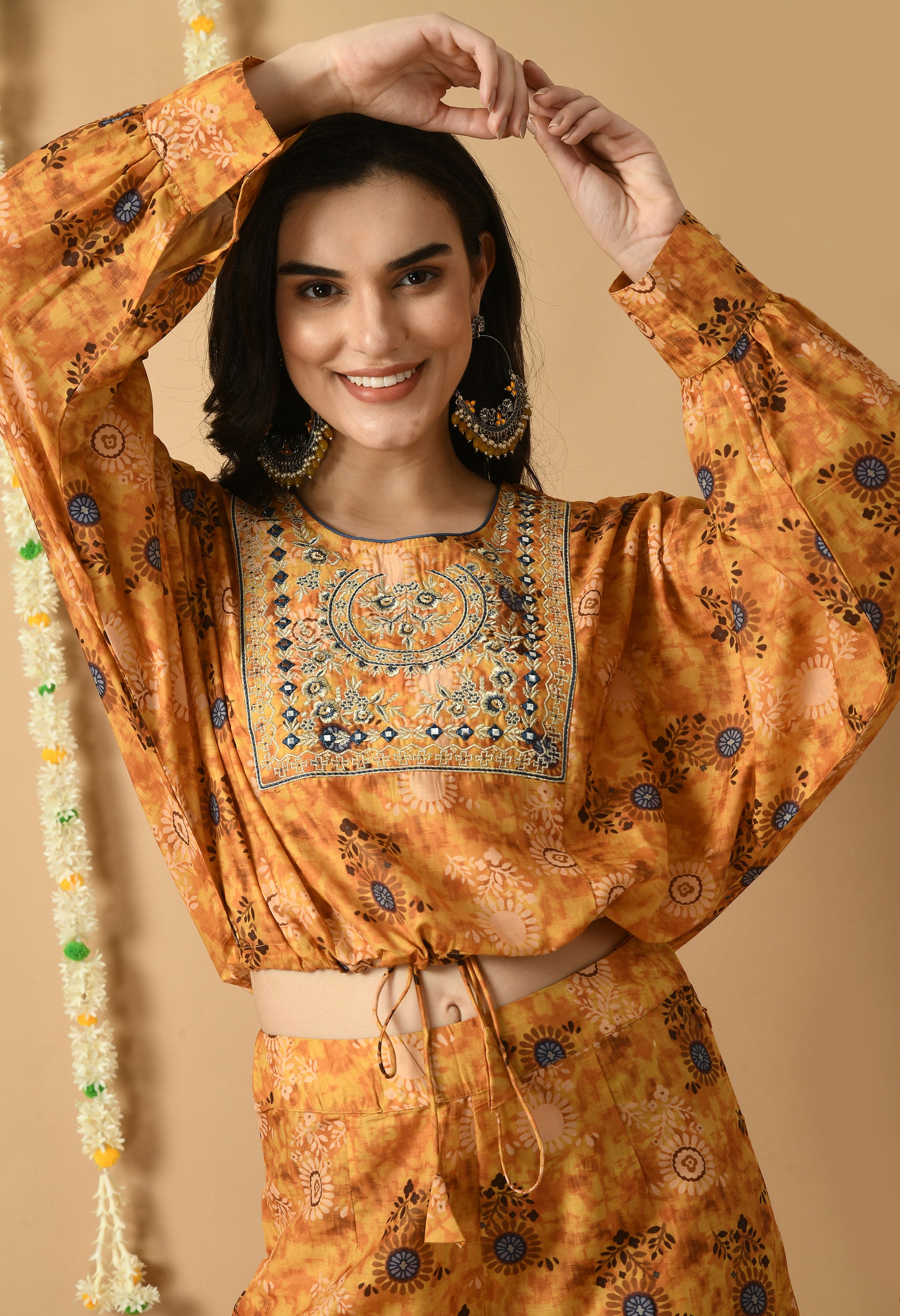 Mustard Maslin Printed Kurta Set