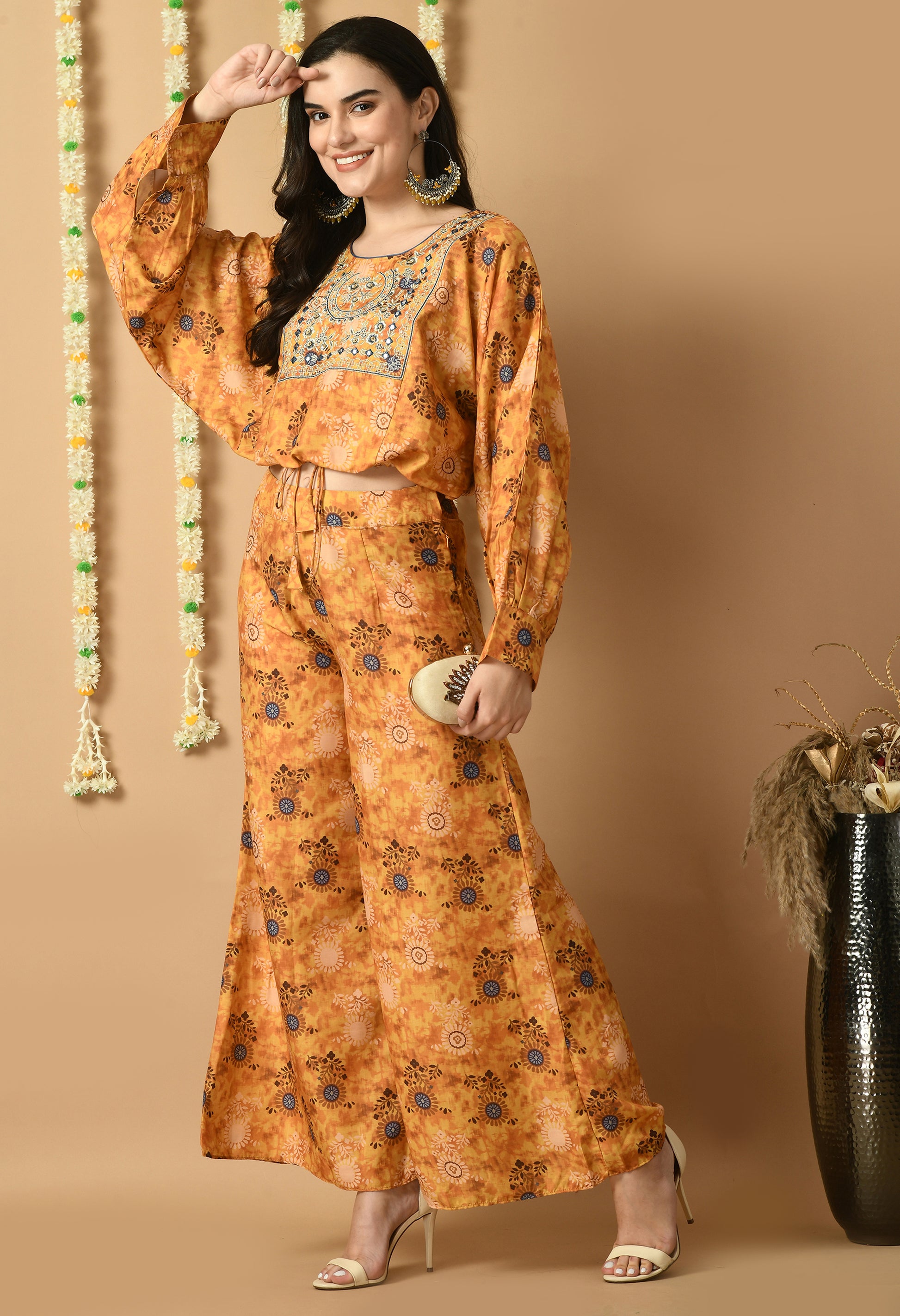 Mustard Maslin Printed Kurta Set