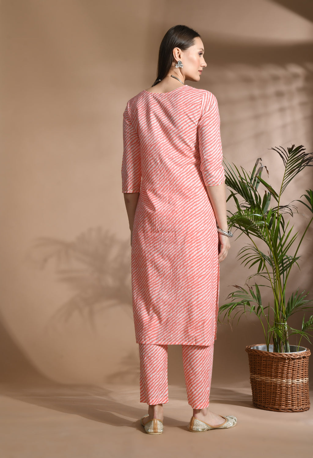 Women Pink Cotton Printed & Embroidred Work Kurta Bottom Dupatta Set