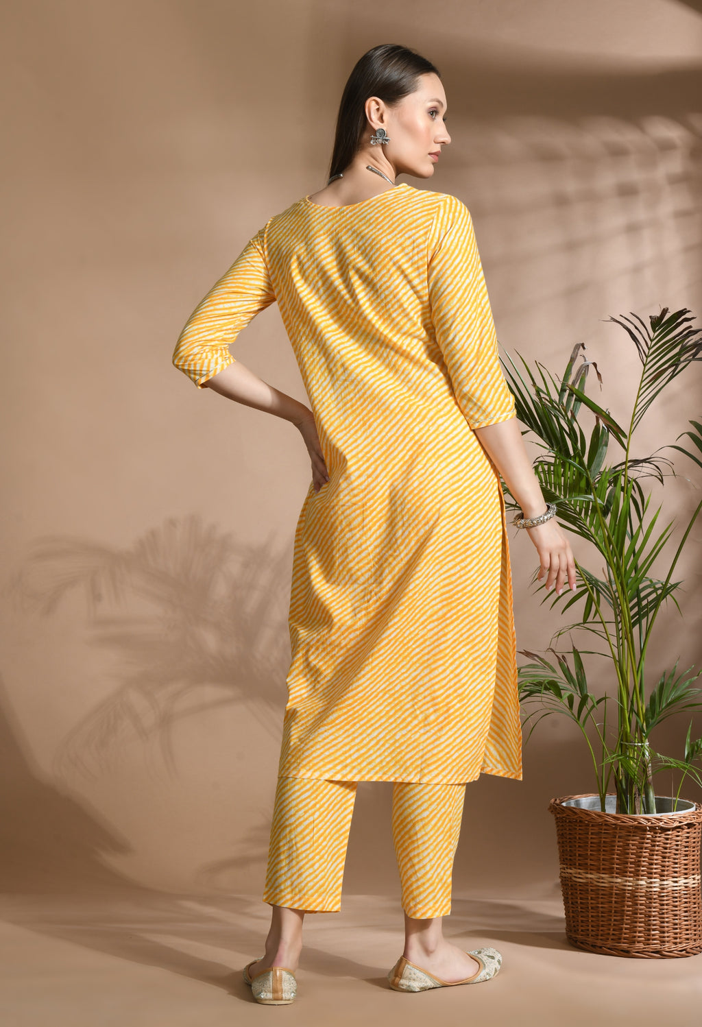 Women Yellow Cotton Printed & Embroidred Work Kurta Bottom Dupatta Set