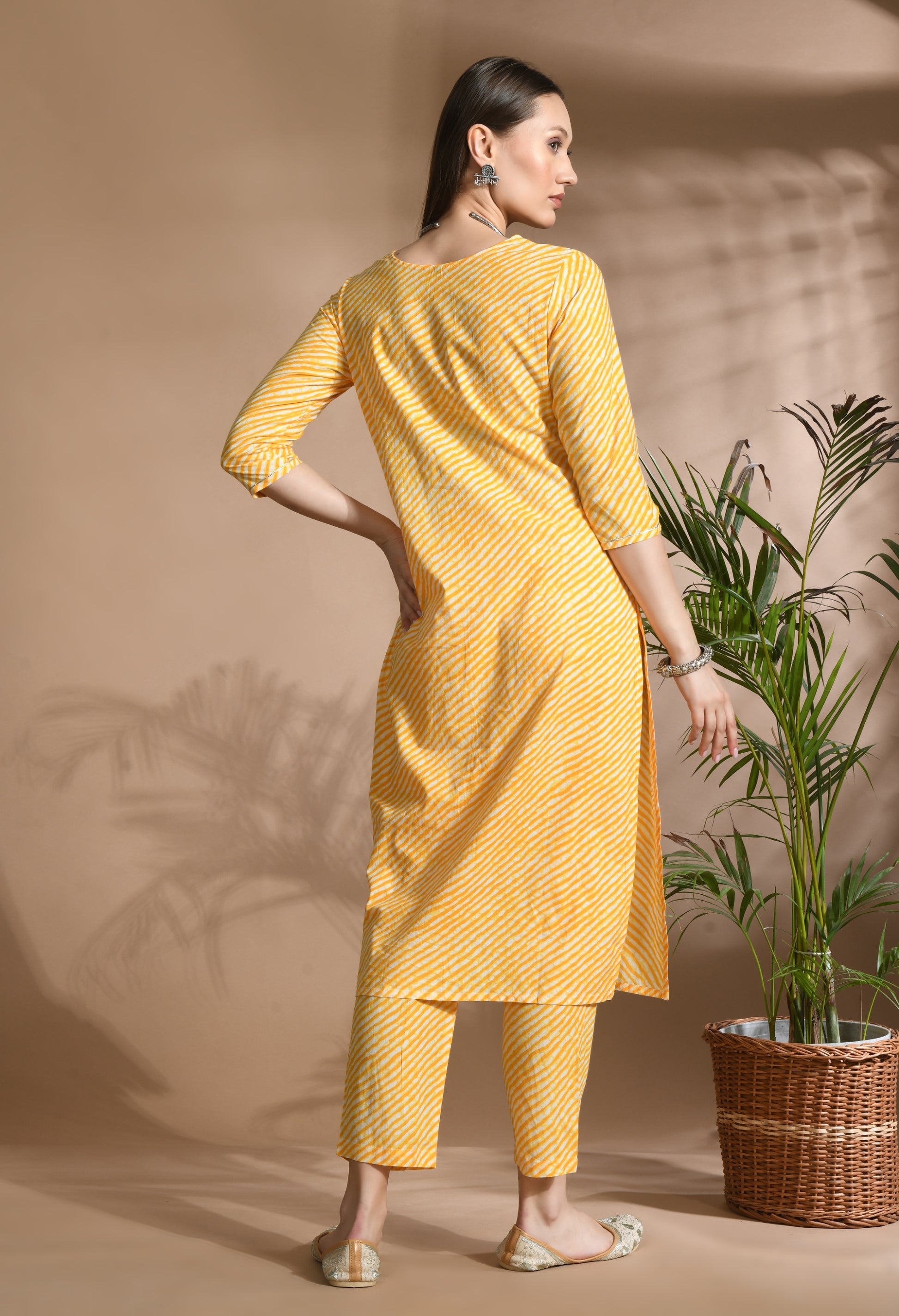 Women Yellow Cotton Printed & Embroidred Work Kurta Bottom Dupatta Set
