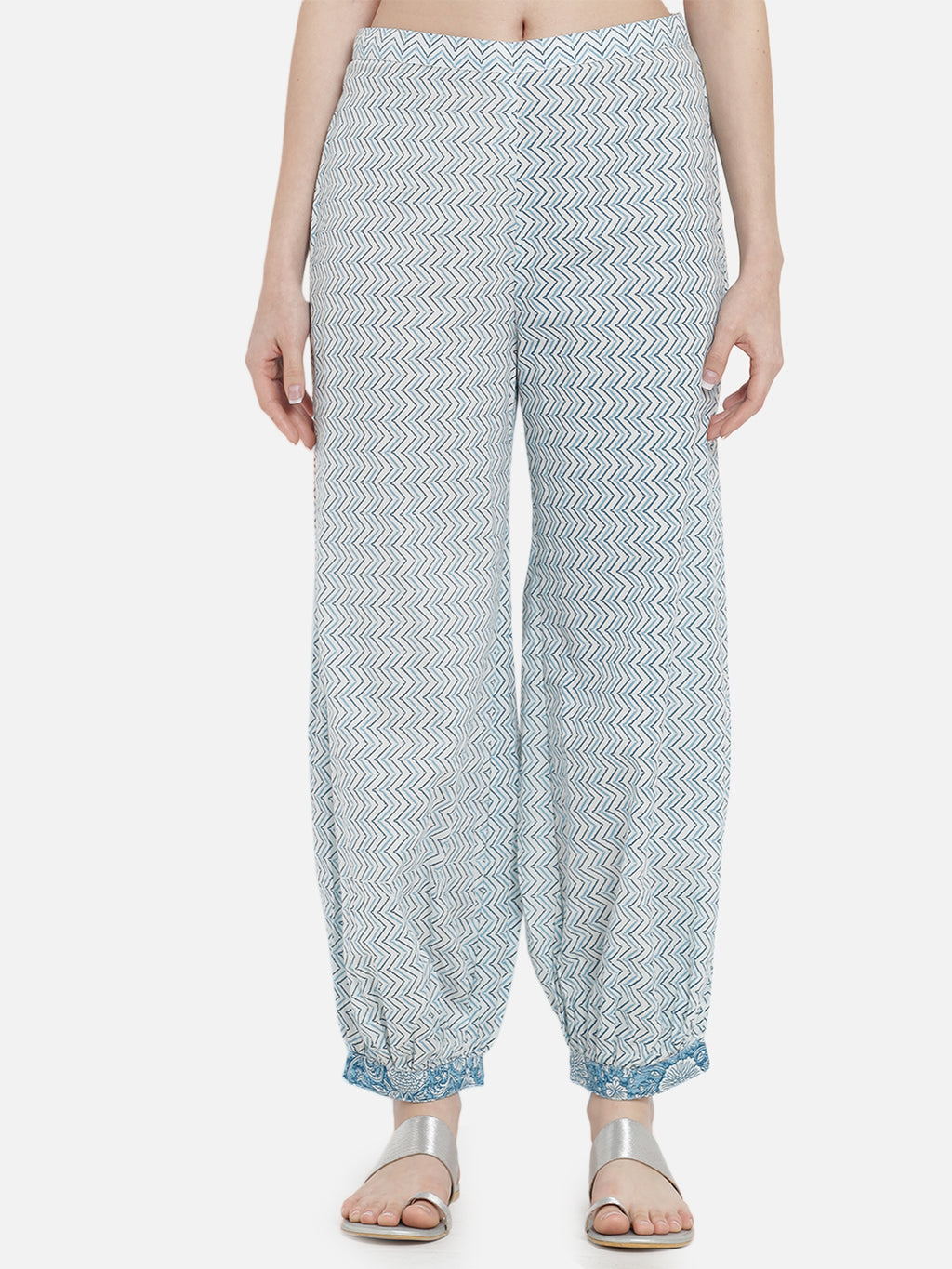 Women Blue Rayon Printed & Trim Work Kurta Bottom Dupatta Set