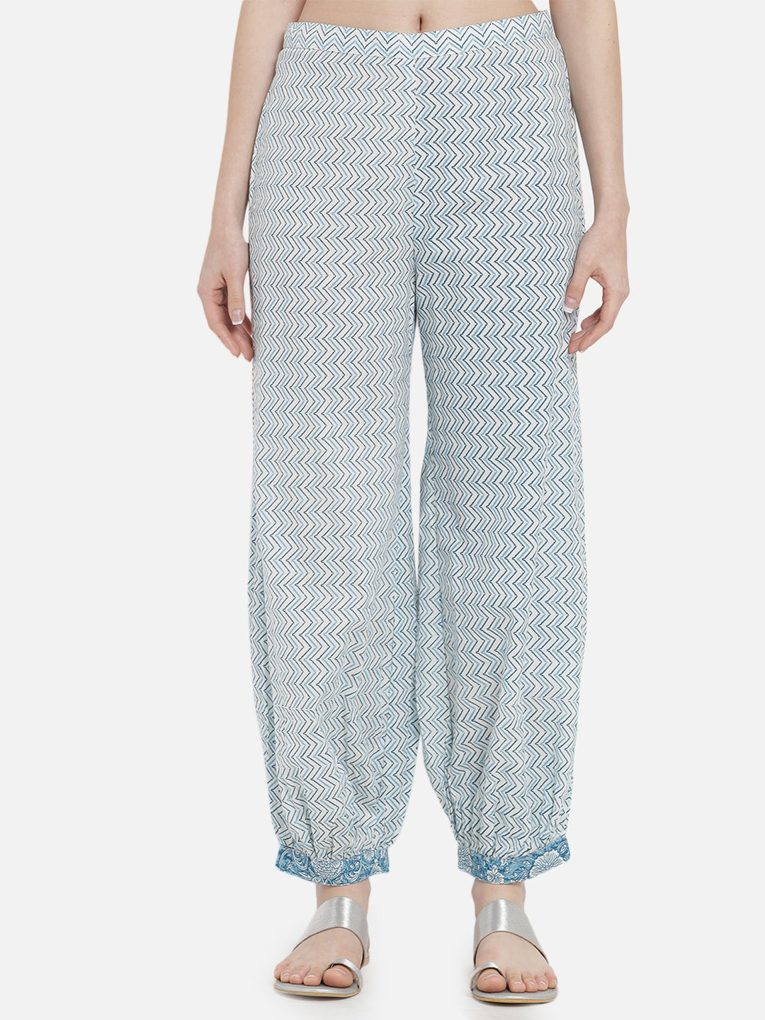 Women Blue Rayon Printed & Trim Work Kurta Bottom Dupatta Set