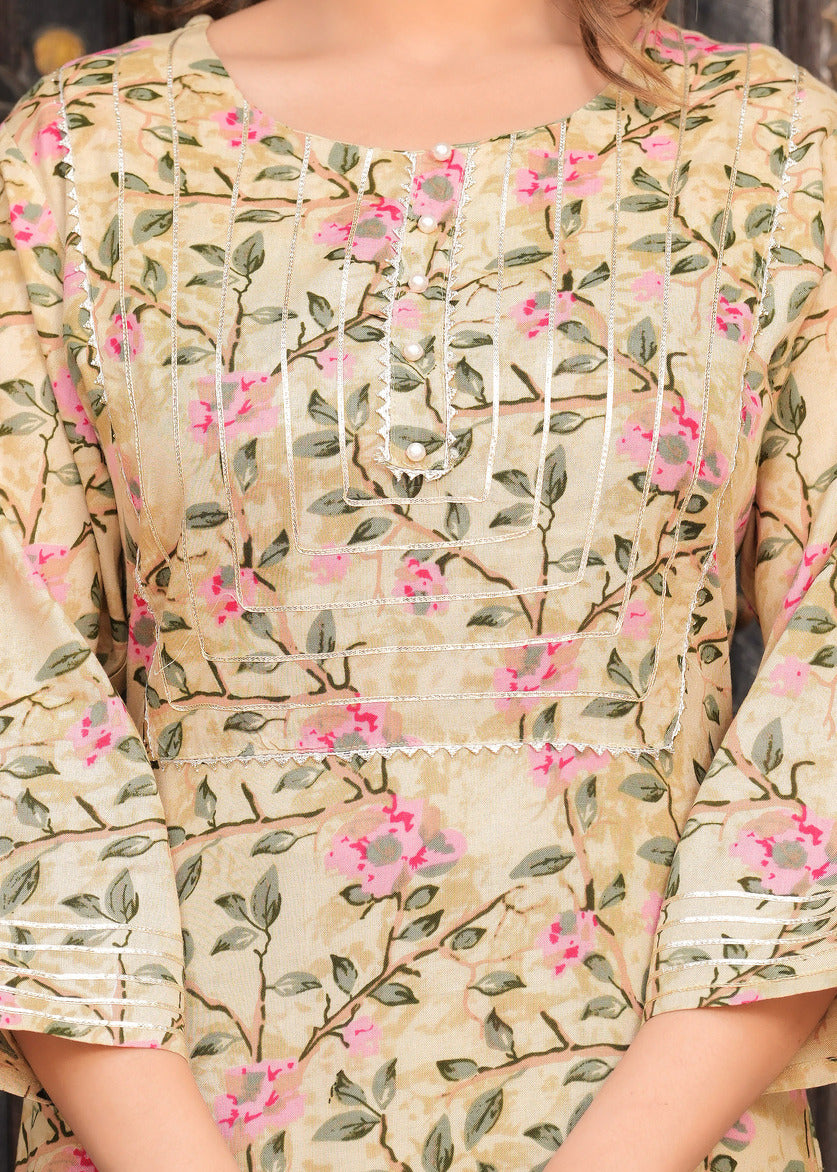 Women Yellow Rayon Printed & Gota Patti Work Kurta Bottom Dupatta Set