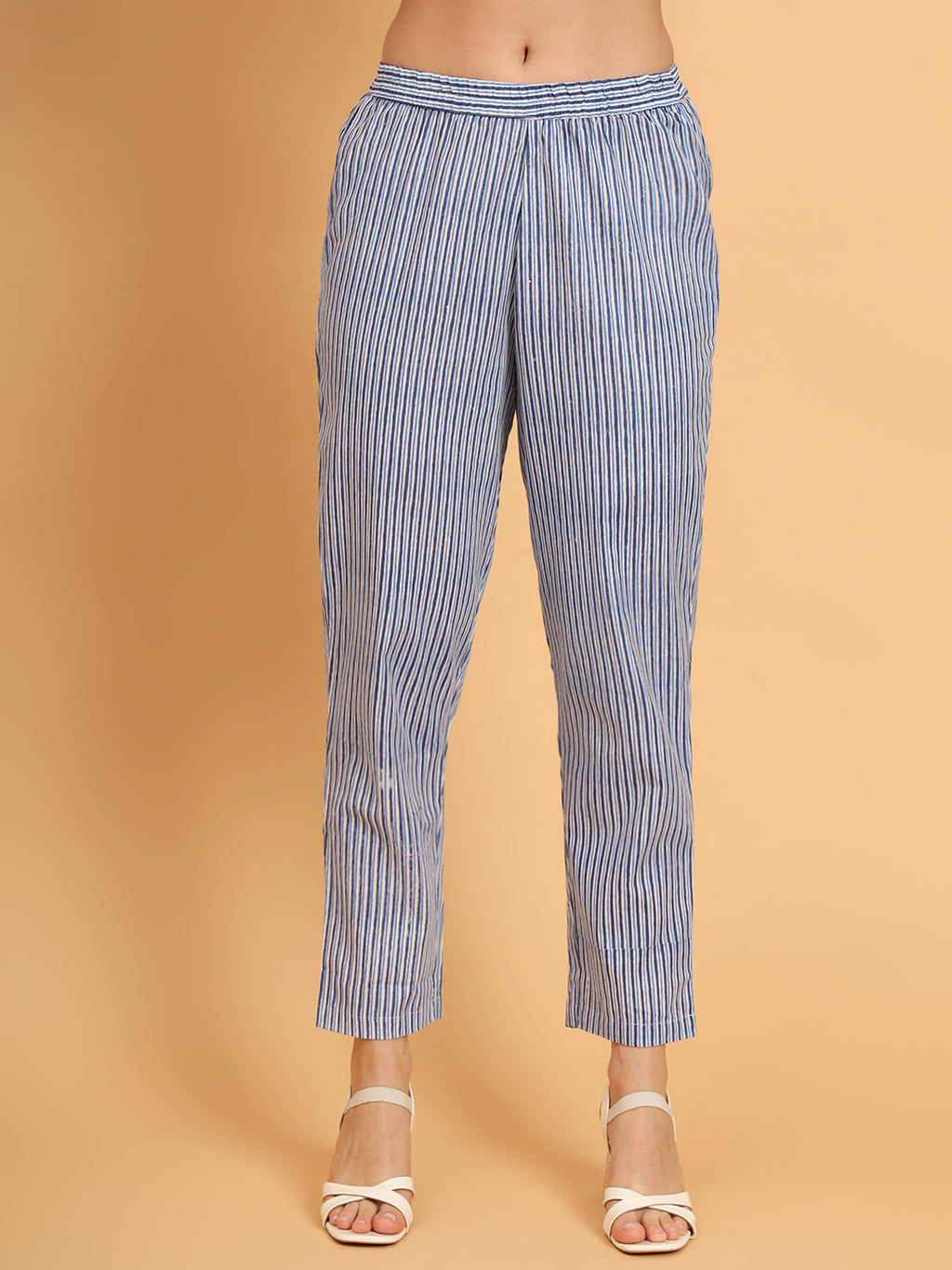 Women Blue Rayon Printed & Trim Work Kurta Bottom Set