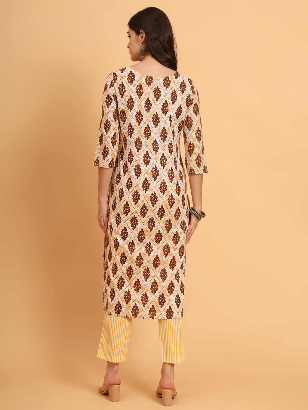 Women Yellow Cotton Printed & Embroidred Trim Work Kurta Bottom Set