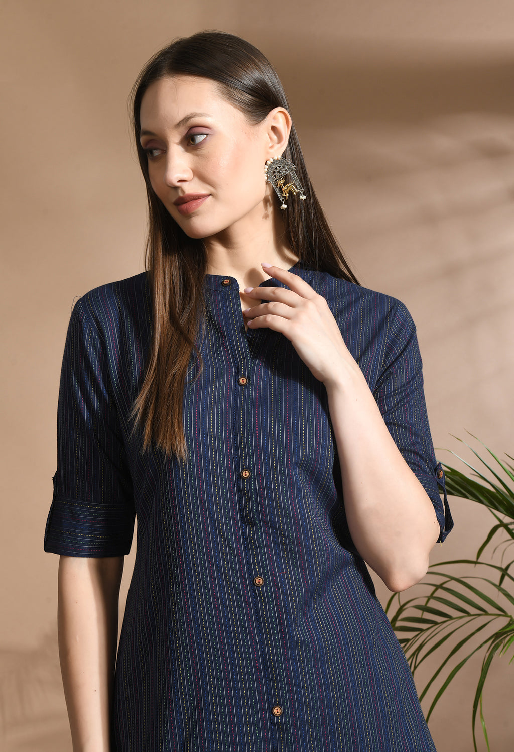 Women Blue Cotton Katha & Trim Work Kurta Bottom Set