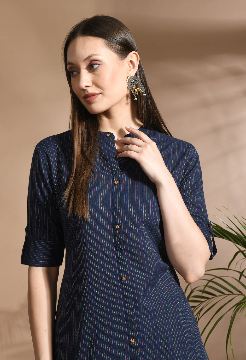 Women Blue Cotton Katha & Trim Work Kurta Bottom Set