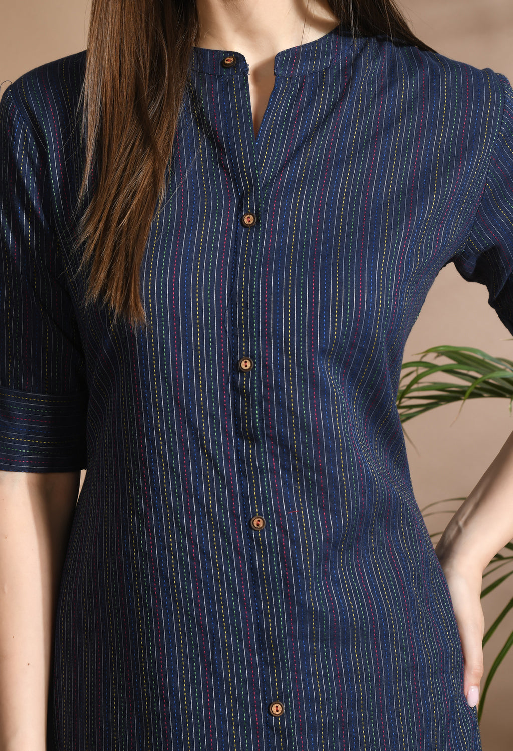 Women Blue Cotton Katha & Trim Work Kurta Bottom Set