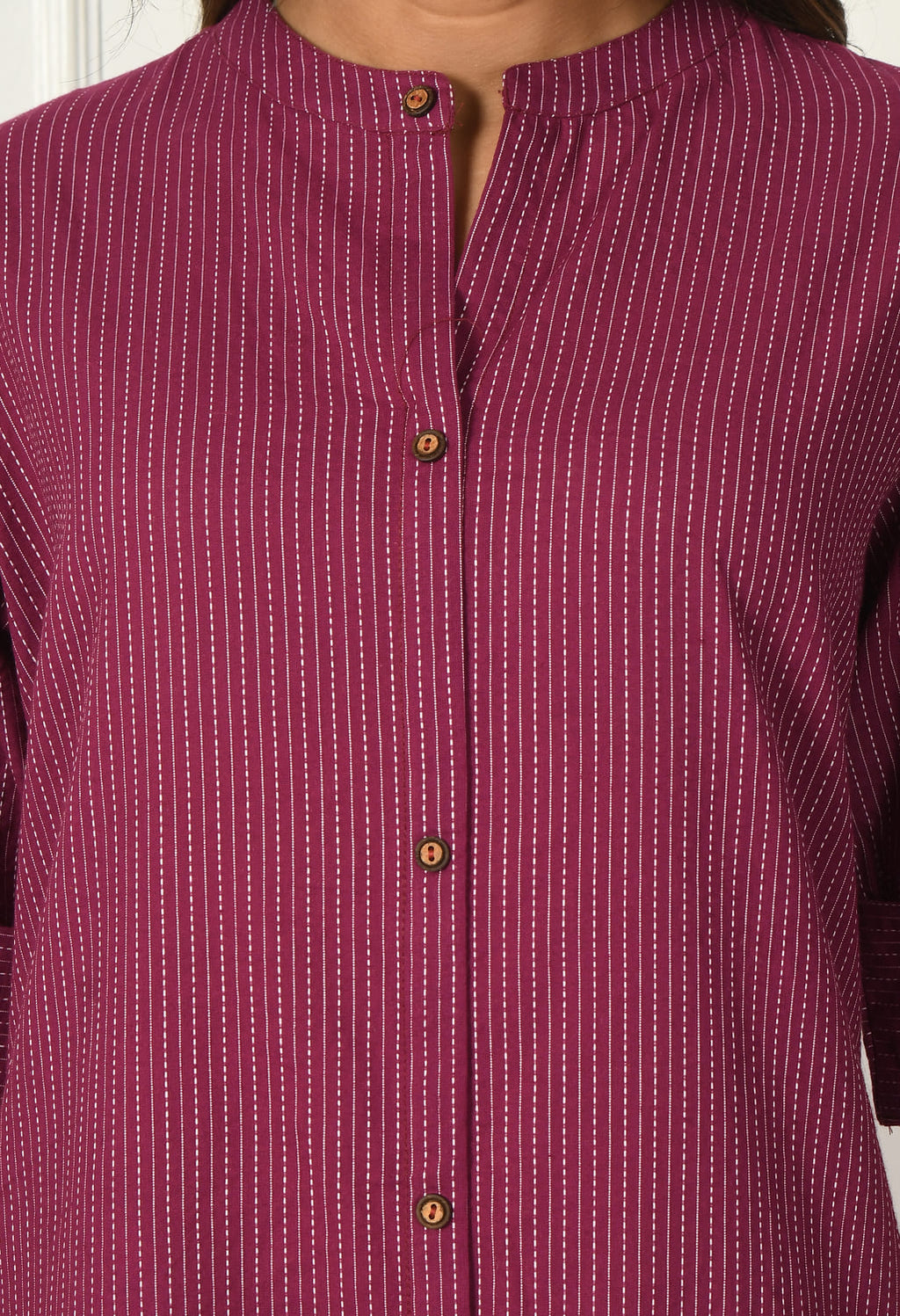 Women Purple Cotton Katha & Trim Work Kurta Bottom Set