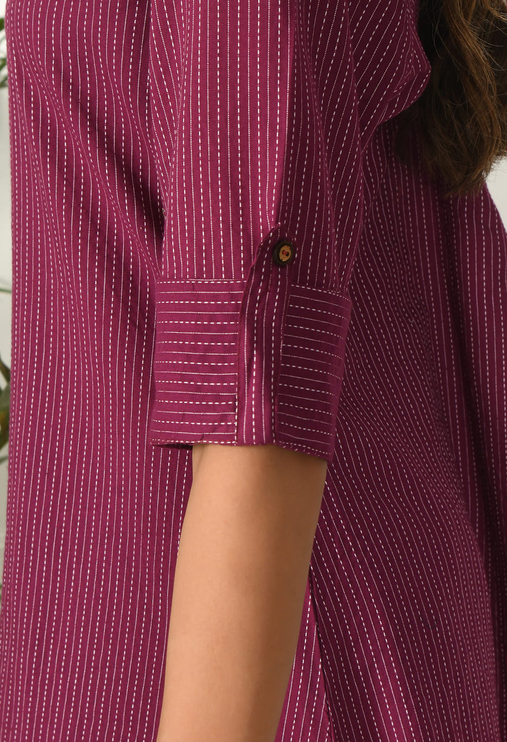 Women Purple Cotton Katha & Trim Work Kurta Bottom Set