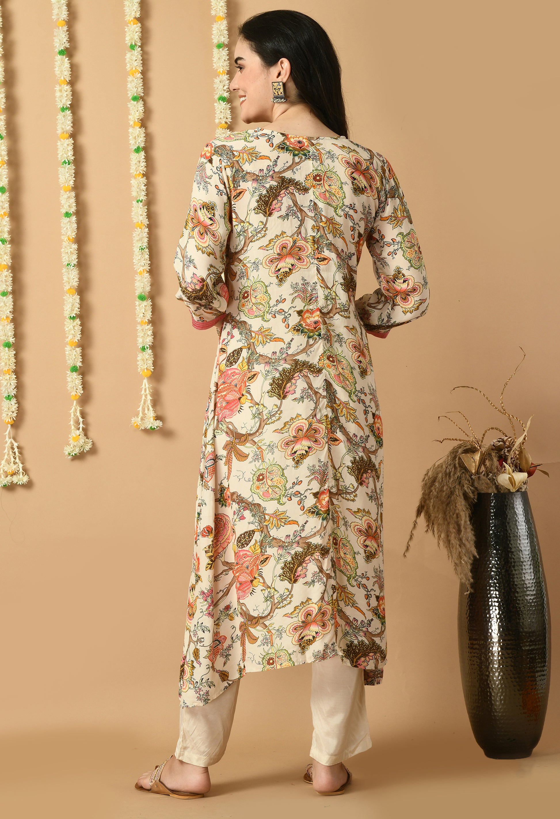 Peach Maslin Printed Kurta Set