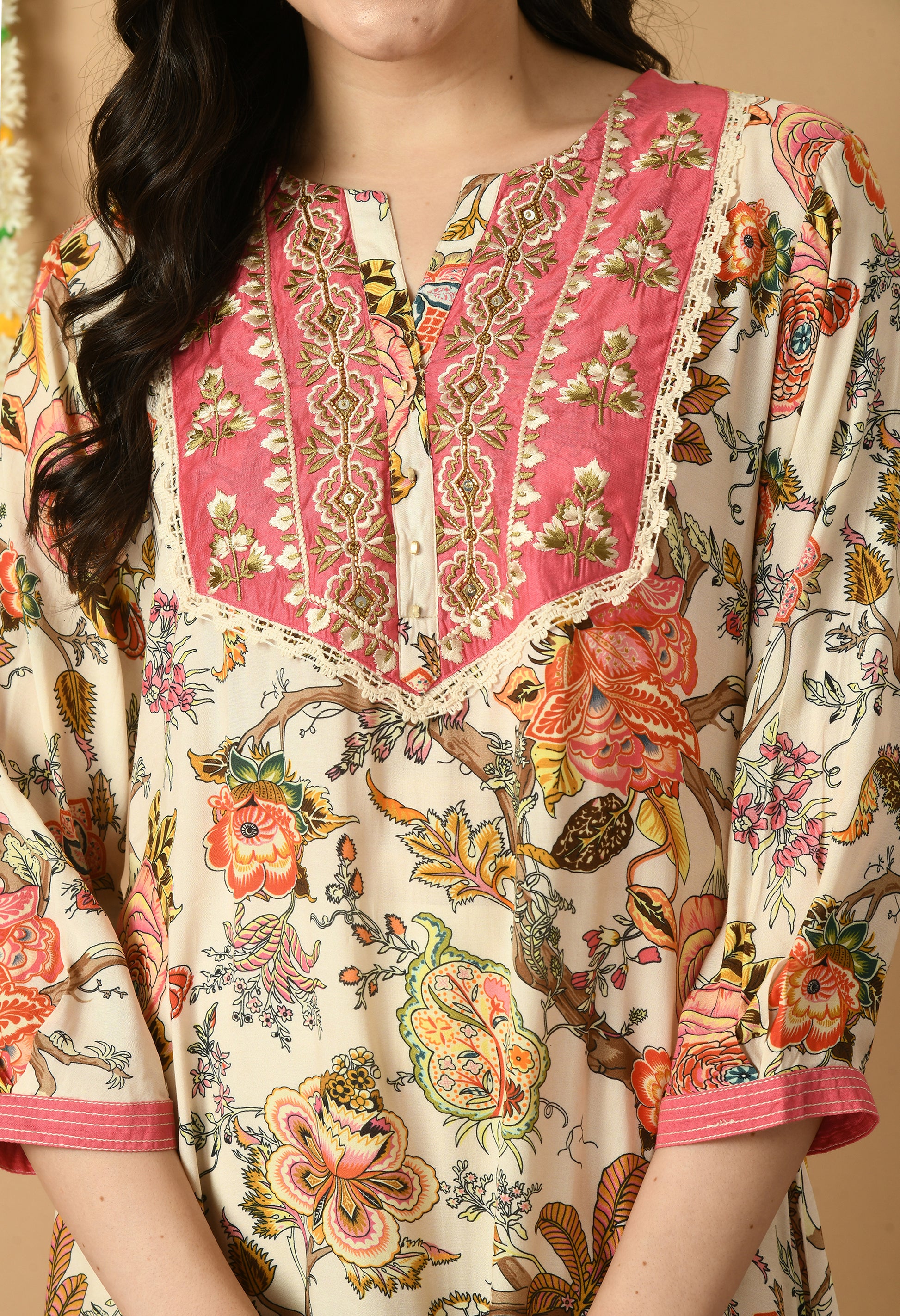 Peach Maslin Printed Kurta Set