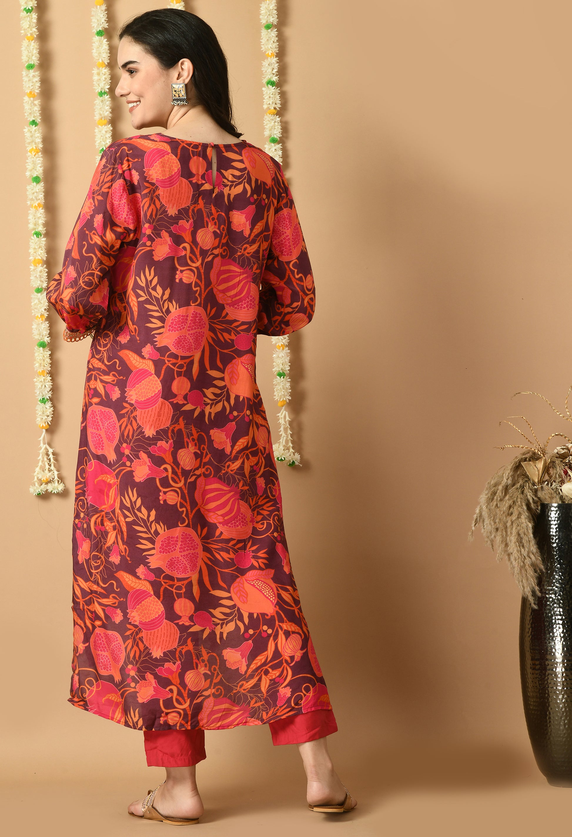 Red Maslin Printed Kurta Set