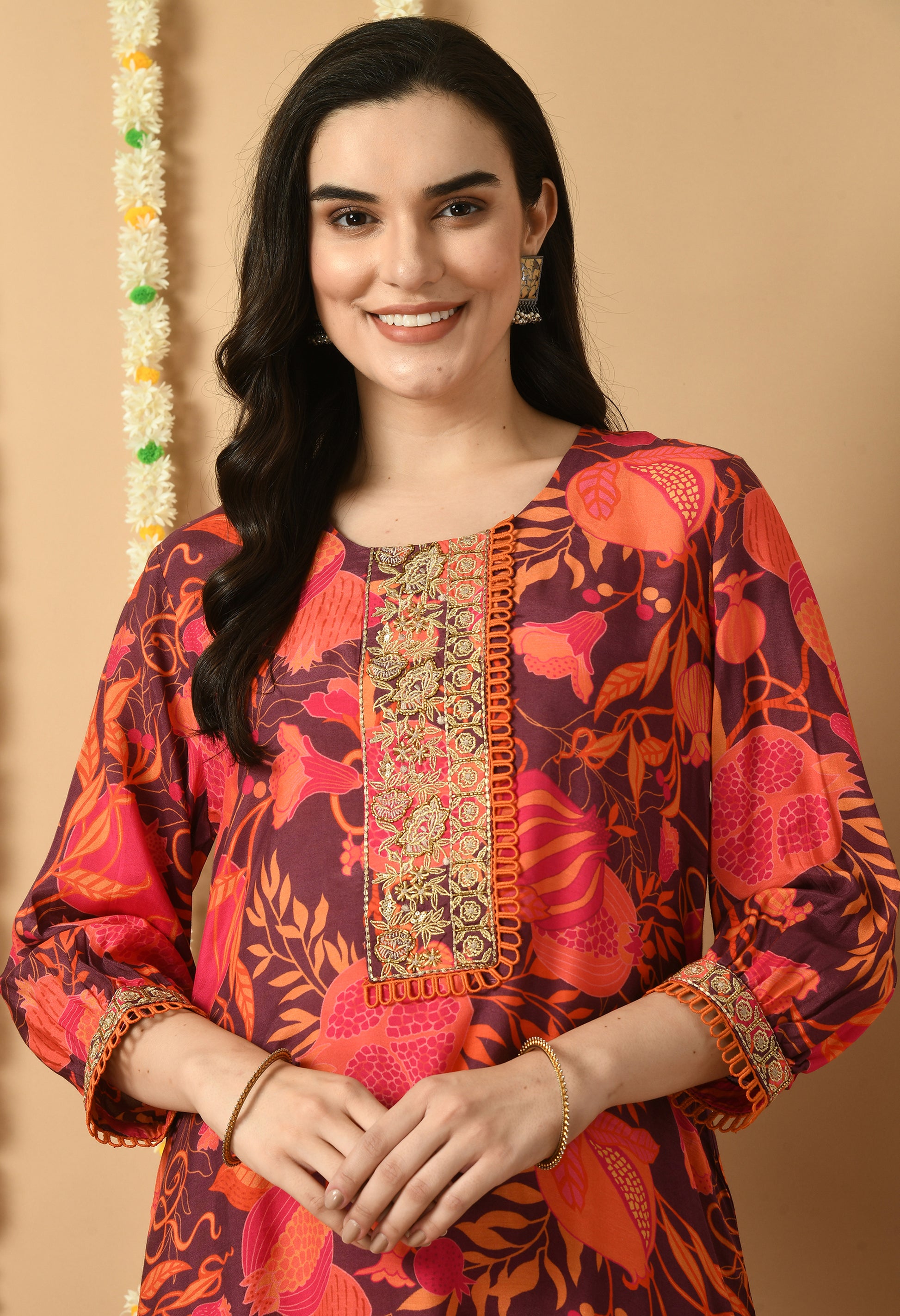 Red Maslin Printed Kurta Set