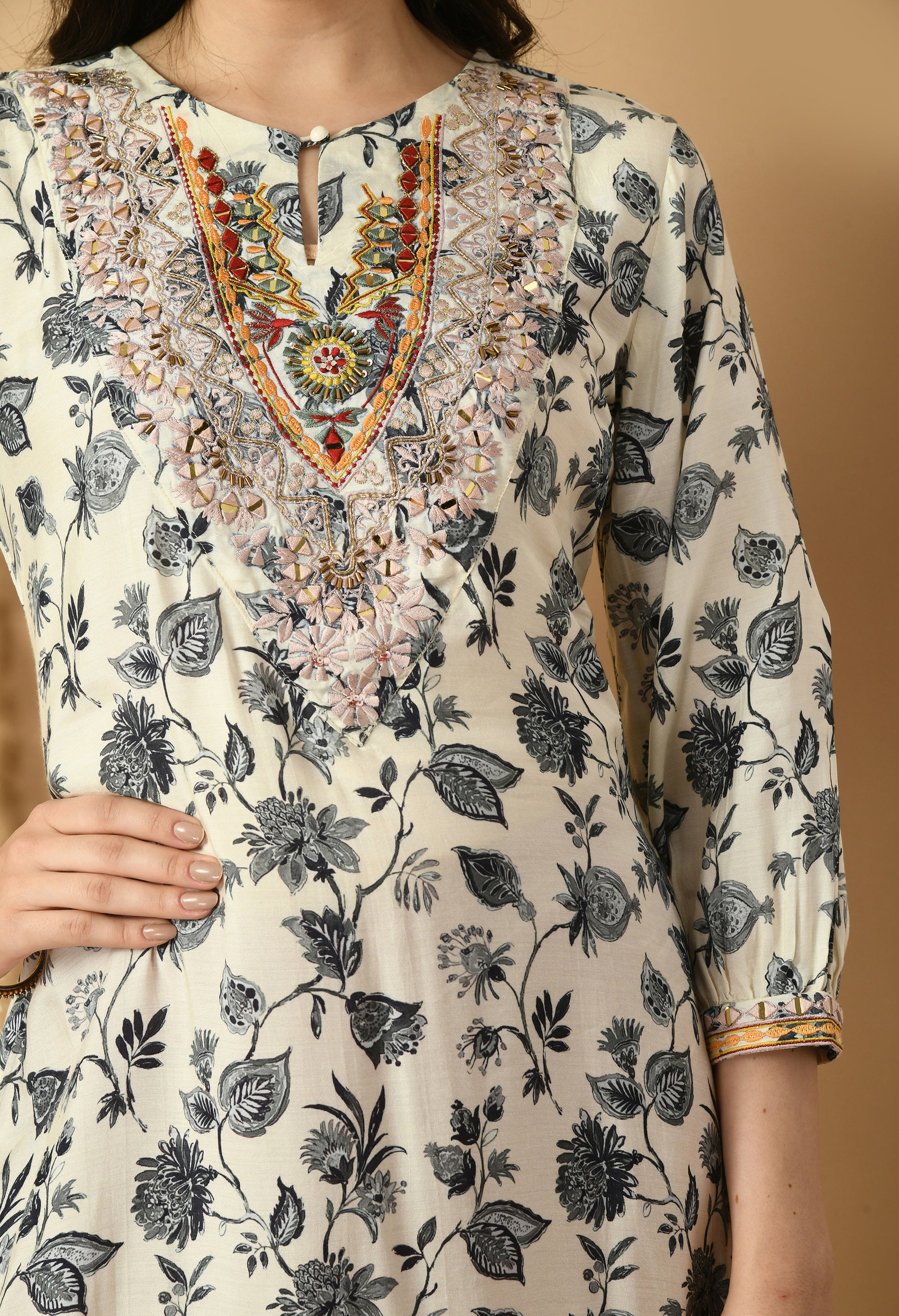 White Maslin Printed Kurta Set