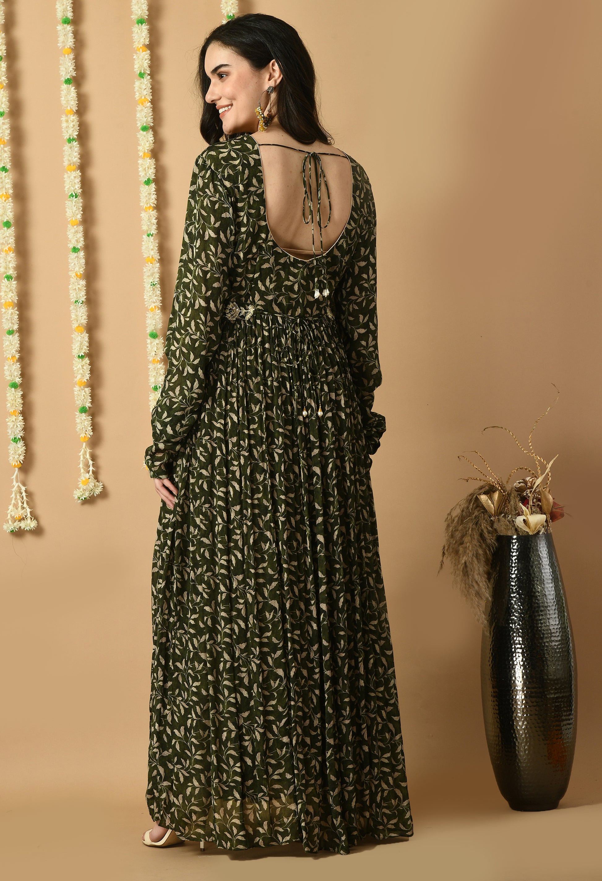 Green Chiffon Printed Kurta Set