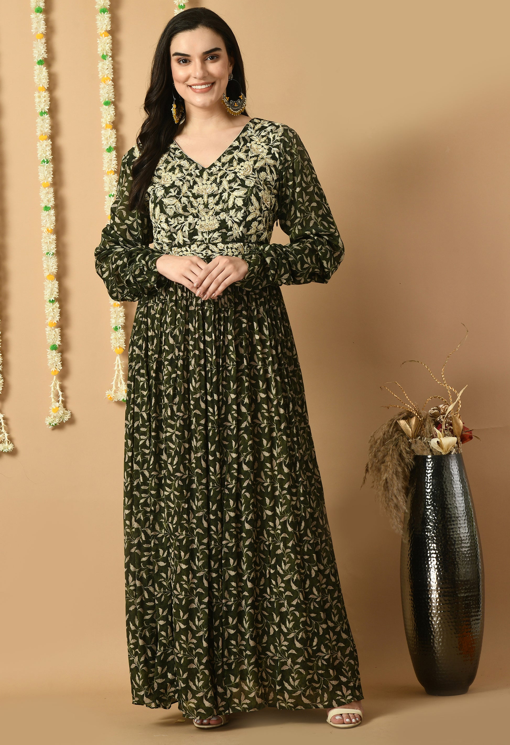 Green Chiffon Printed Kurta Set