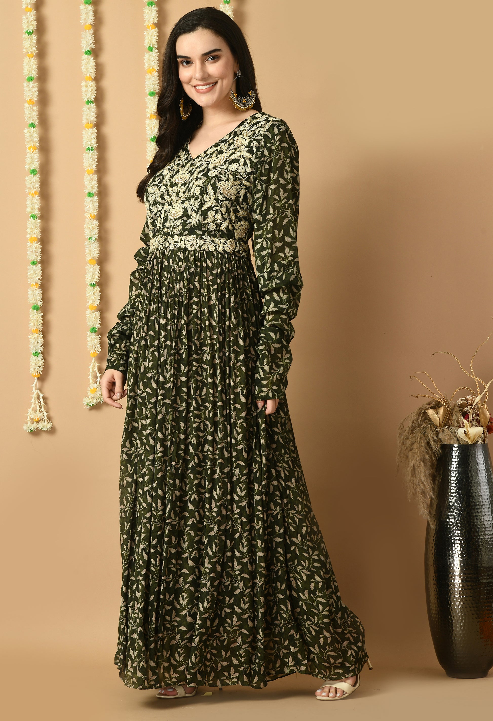 Green Chiffon Printed Kurta Set
